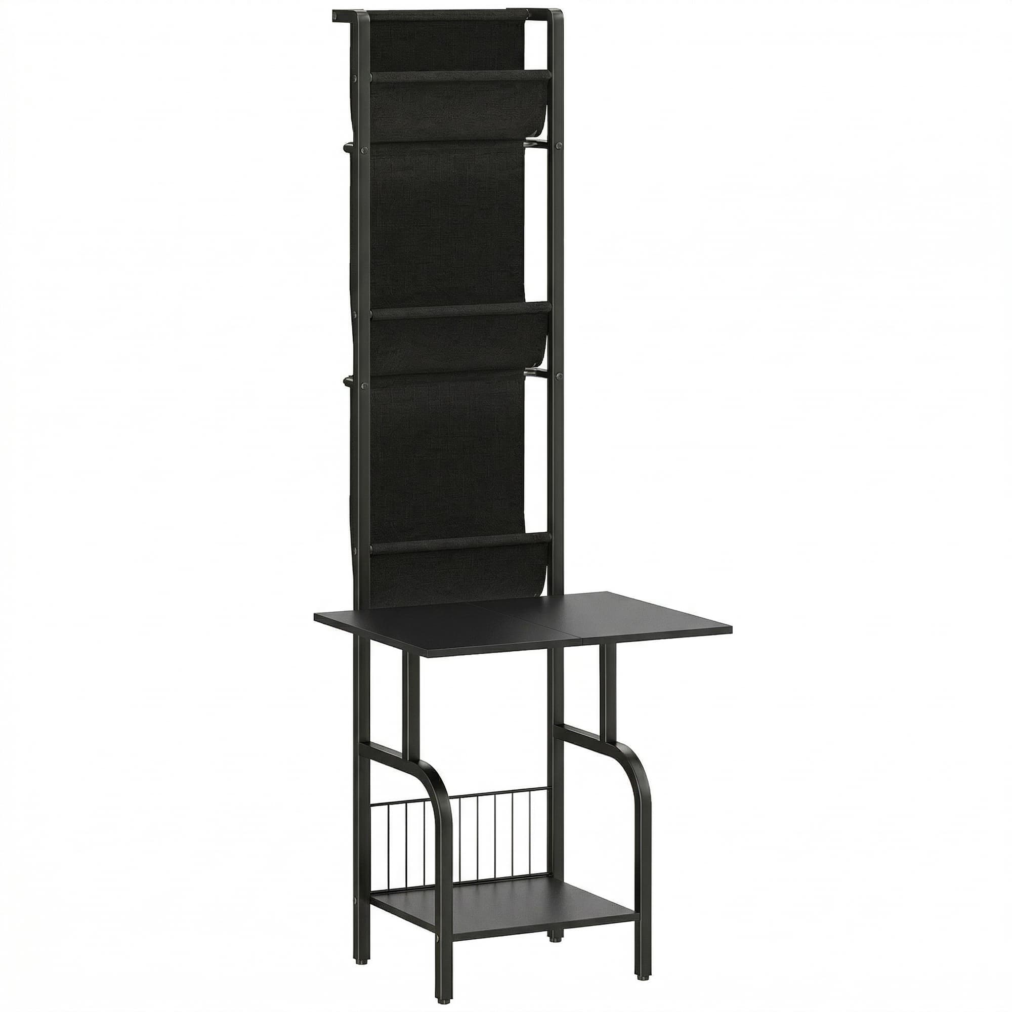 HOMCOM Vinyl Record Player Stand Record Storage with Player Stand Oxford Fabric Pockets Bottom Shelf, Black