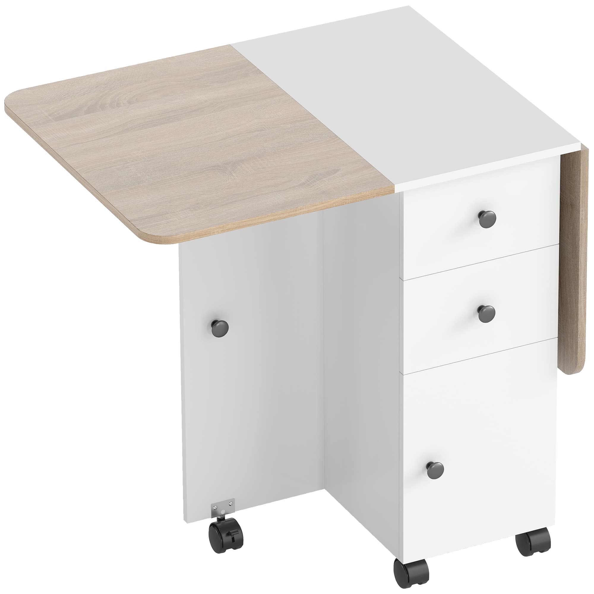 HOMCOM Multi-Storage Six-Person Drop Leaf Dining Table -  Oak and White | Aosom UK