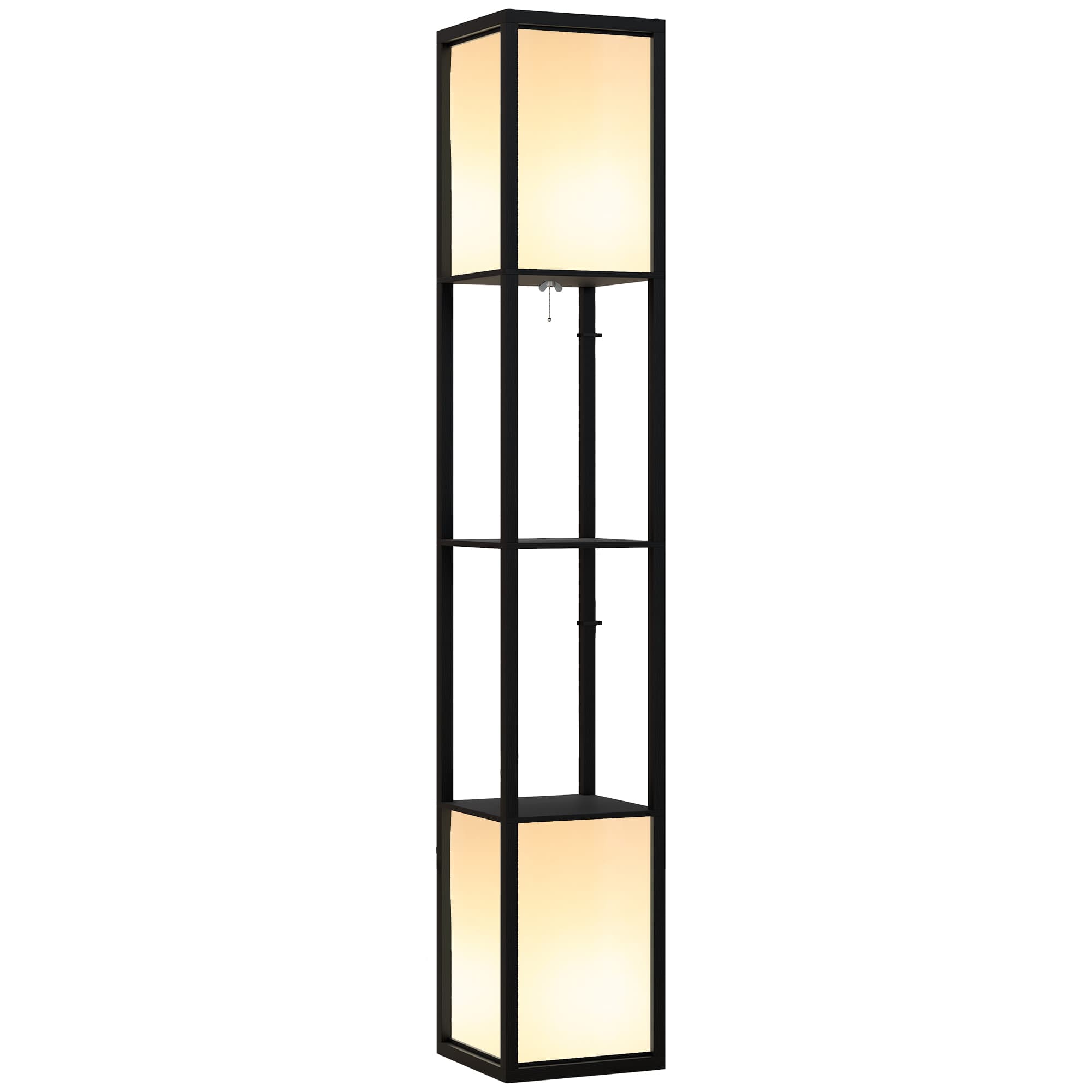 HOMCOM Floor Lamp with Shelves, Floor Standing Lamp with Dual Ambient Light and Two Shelves, for Living Room, Bedroom, Black | Aosom UK