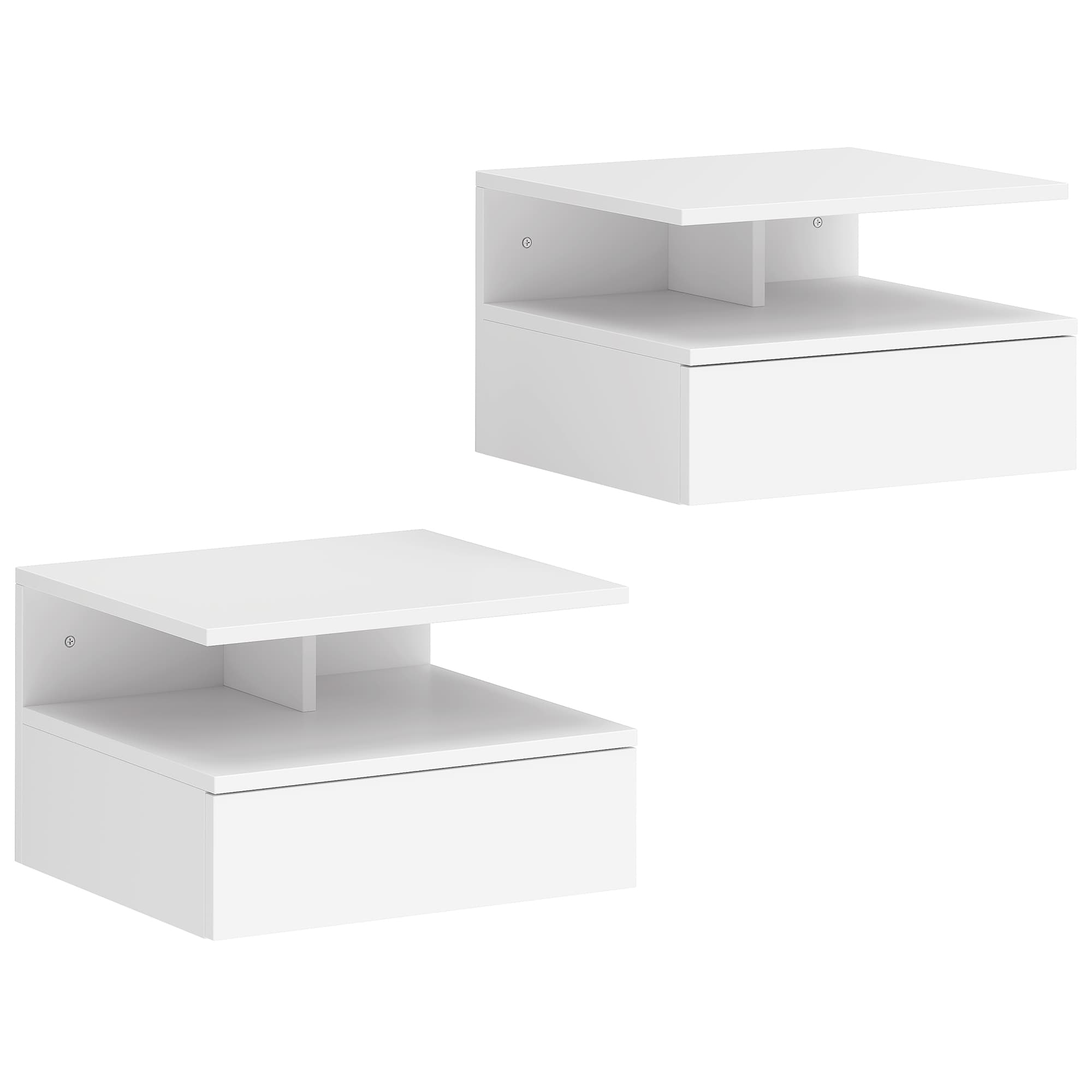 HOMCOM Set of Two Floating Bedside Tables - White thumbnail 2