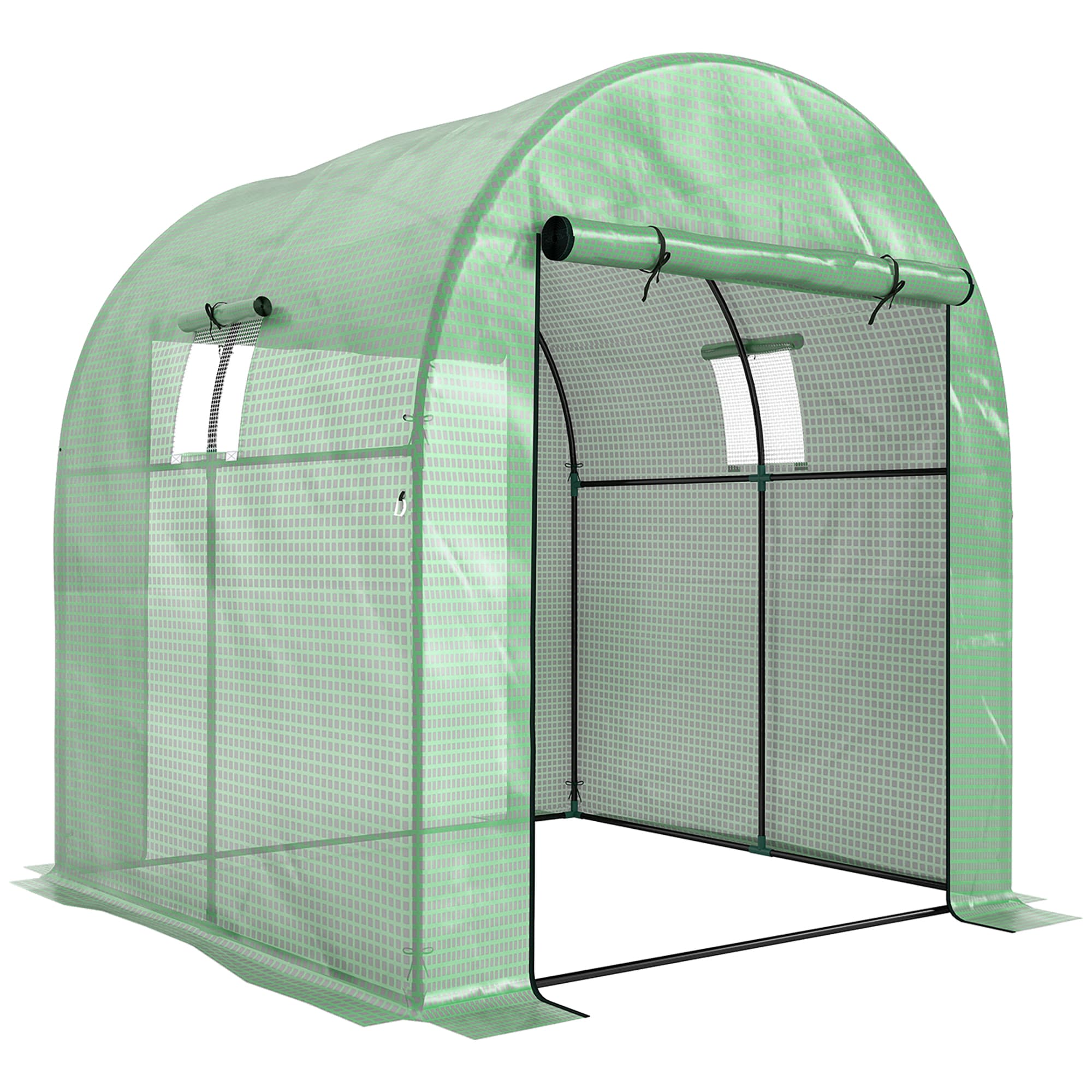 Outsunny Greenhouse and Polytunnels w/ Three-layer Plastic Cover, Walk-in Grow House w/ Doors & Mesh Windows, 1.8x1.8x2m, Green | Aosom UK