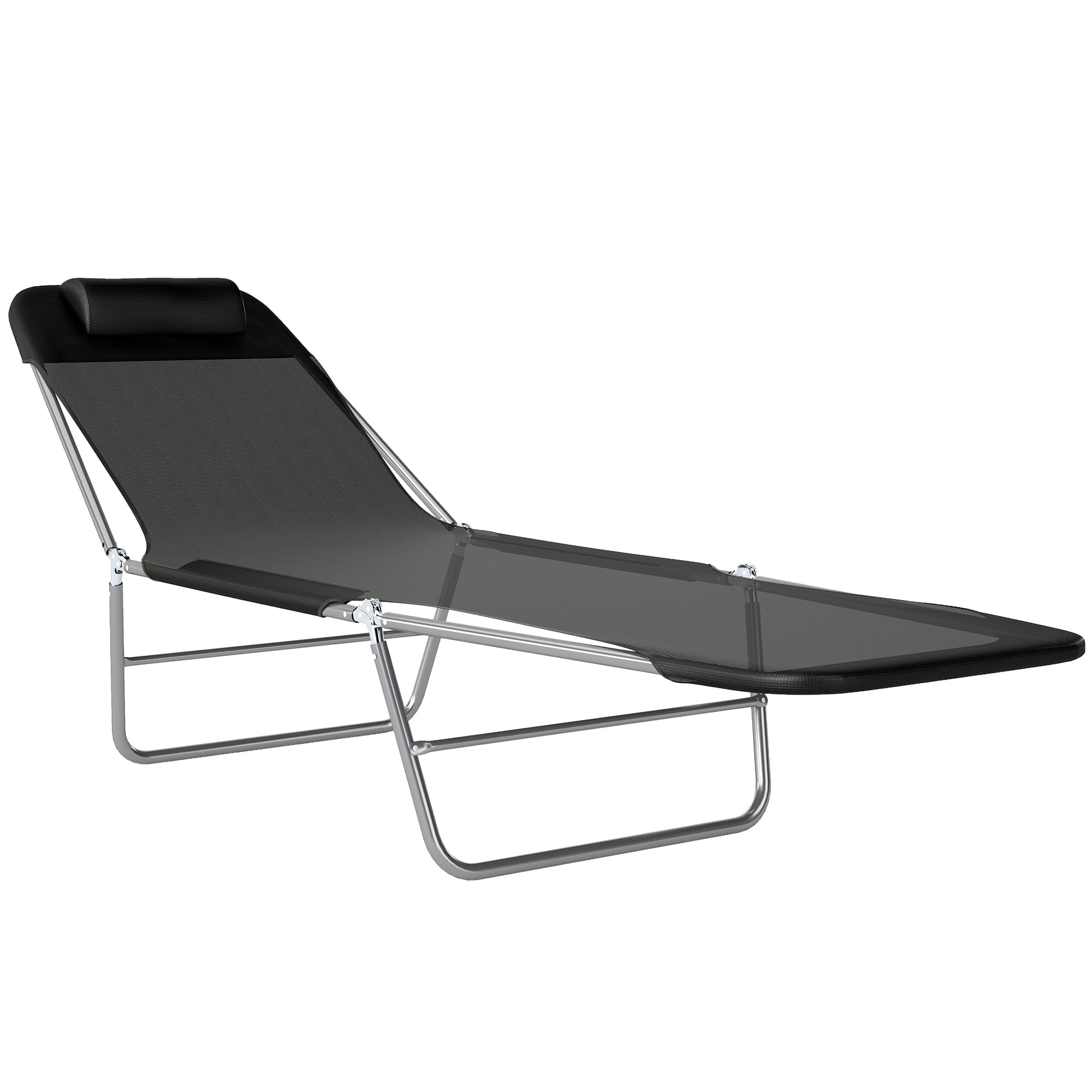 Outsunny Garden Lounger, Portable Outdoor Patio Sun Bed Chair, Adjustable Back Recliner, Lightweight, Light Black | Aosom UK