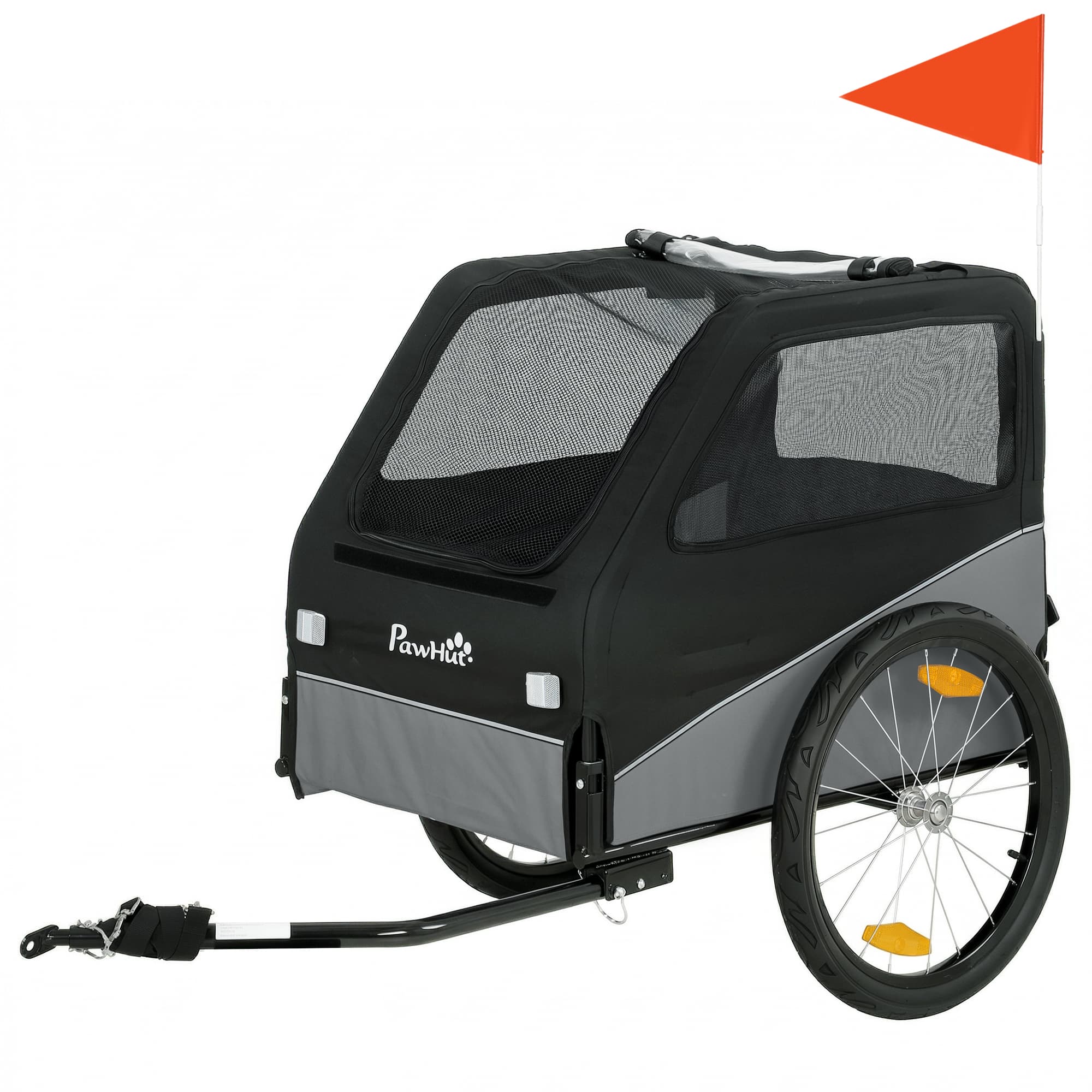 PawHut Dog Bike Trailer, Dog Cart Bicycle Carrier for Small and Medium Pets with 20" Inflatable Rubber Wheels, Grey