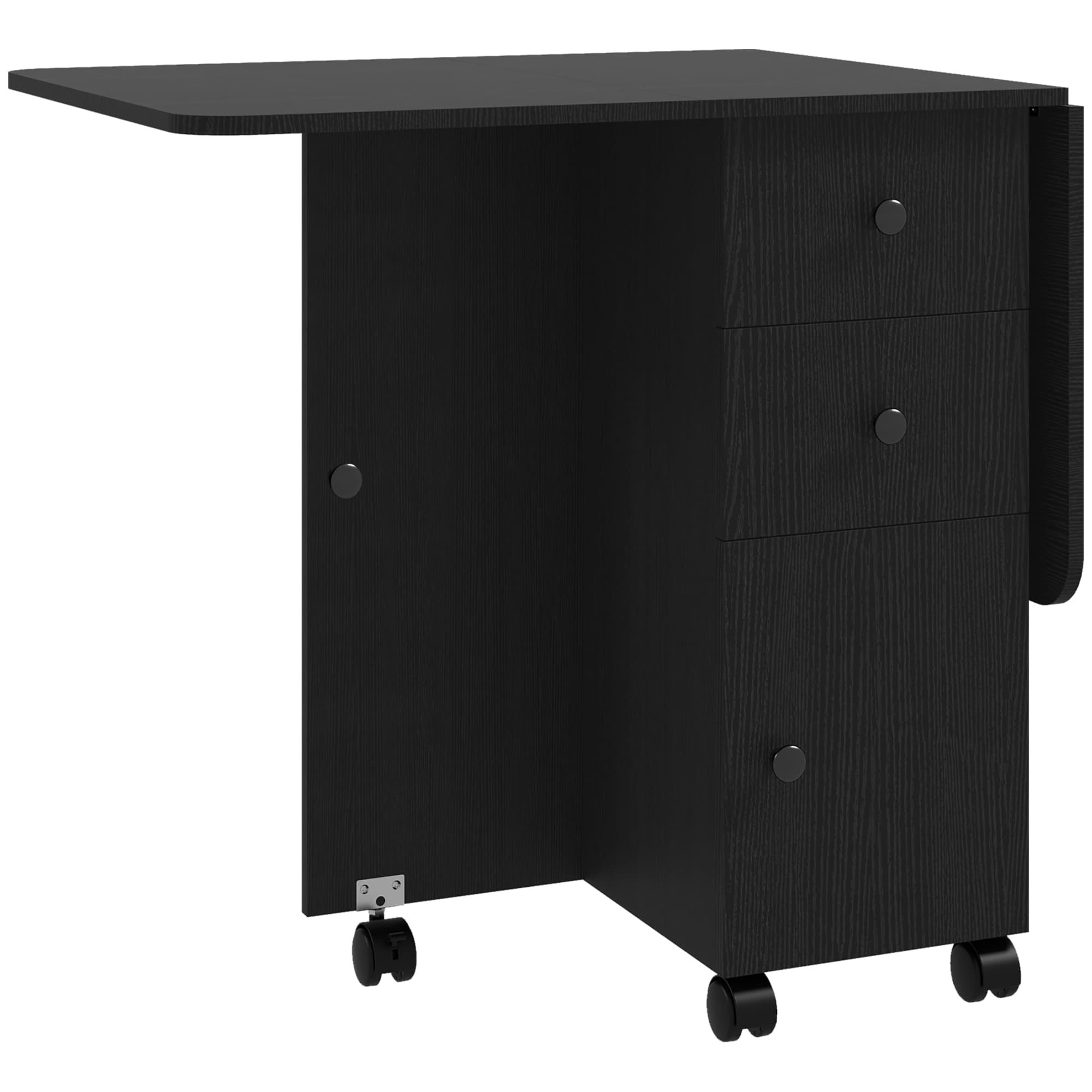 HOMCOM Multi-Storage Six-Person Drop Leaf Dining Table -  Distressed Black | Aosom UK