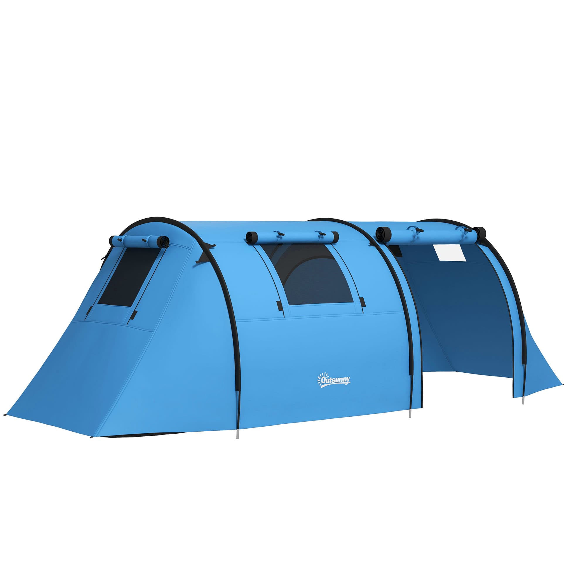 Outsunny 3000mm Waterproof Camping Tent, 3-4 Man Family Tent with Bedroom and Living Room, Portable with Bag, Sky Blue