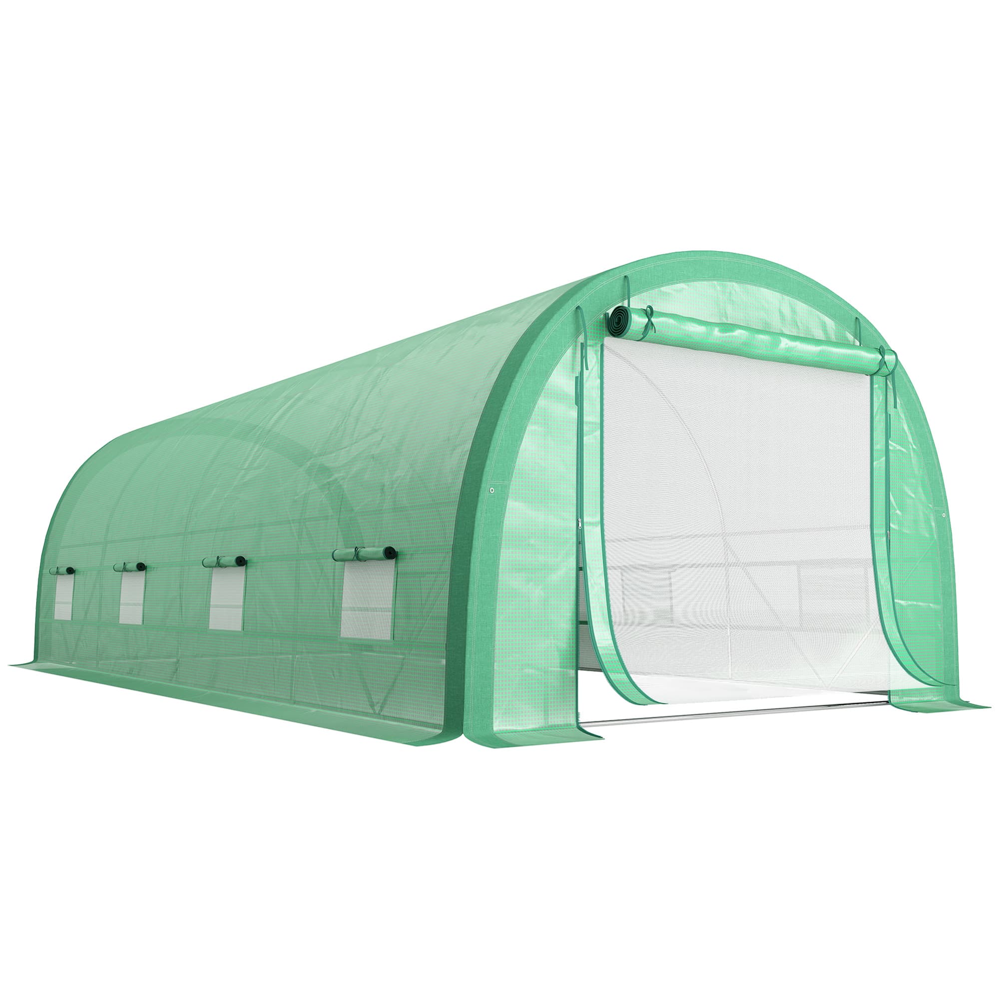 Outsunny 6 x 3(m) Polytunnel Greenhouse with Upgraded Structure, Mesh Door and Windows, 15 Plant Labels, Green | Aosom UK