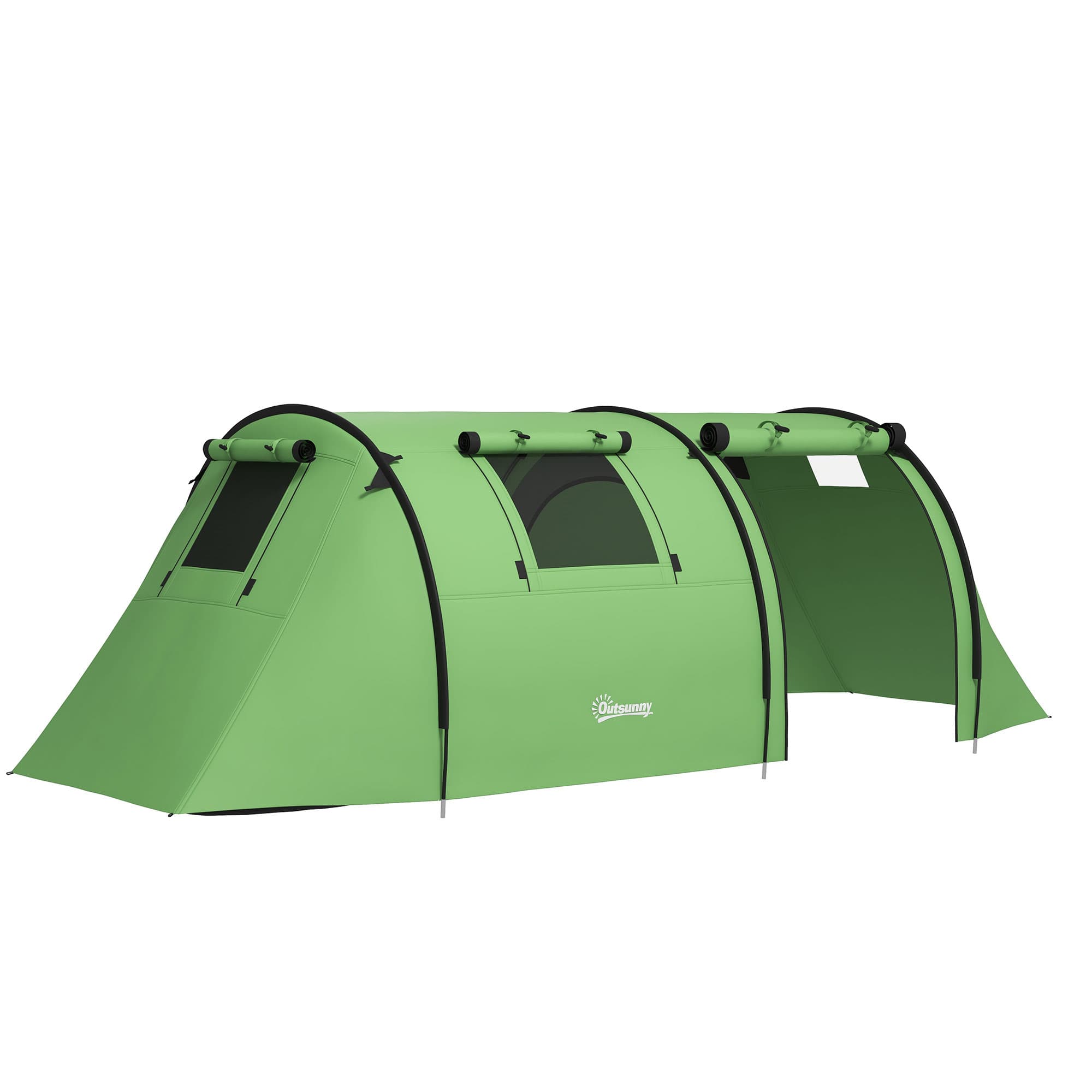 Outsunny 3000mm Waterproof Camping Tent, 3-4 Man Family Tent with Bedroom and Living Room, Portable with Bag, Dark Green