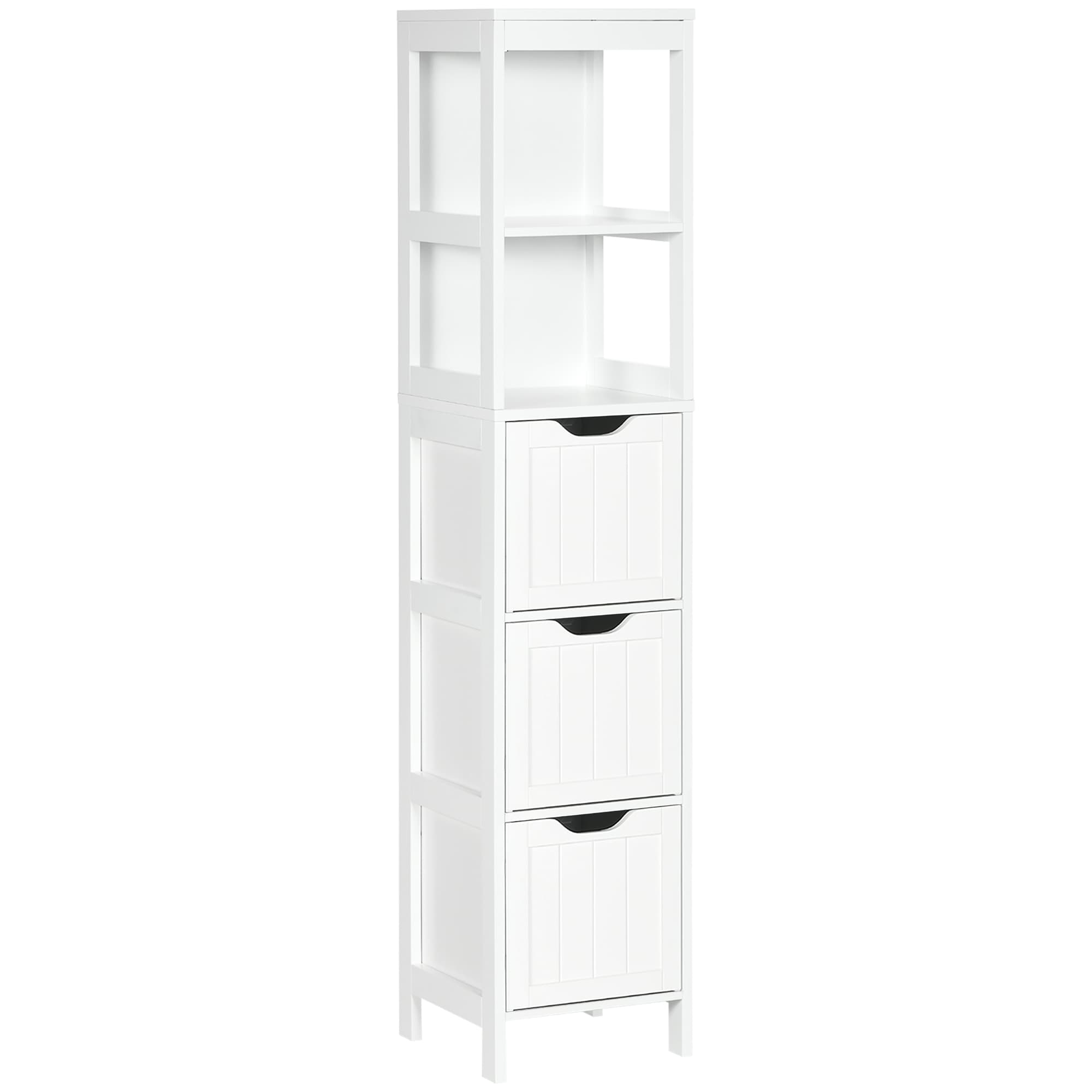 HOMCOM Narrow Floor Cabinet, Bathroom Cabinet with 3 Drawers and 2 Open Shelves, 30W x 30D x 141.6Hcm, White