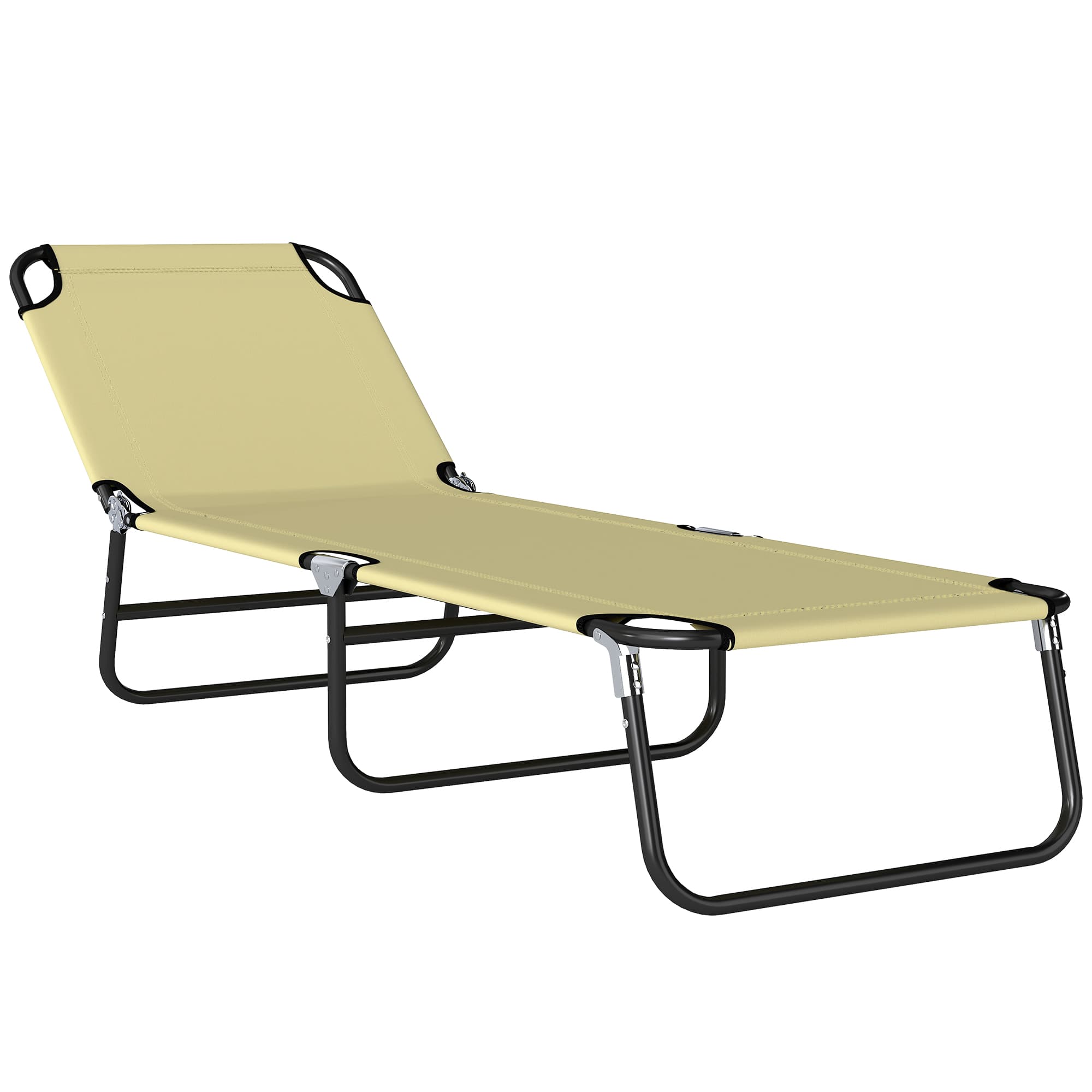 Outsunny Portable Sun Lounger, Folding, 5-Position Adjustable Backrest, Lightweight Frame, Ideal for Pool or Sunbathing, Beige. | Aosom UK