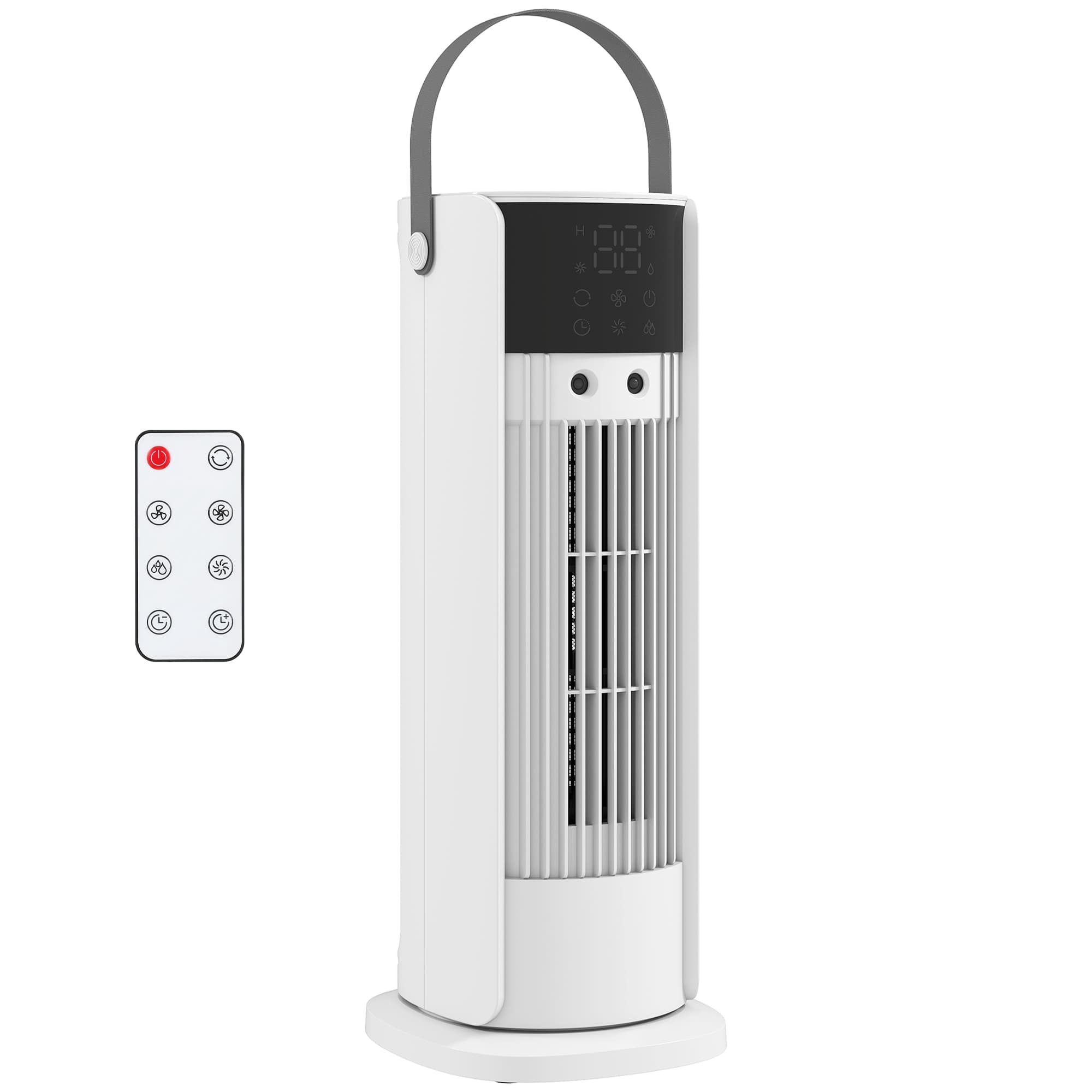 HOMCOM Tower Fan for Bedroom, 16 Inch Mist Desktop Fan with RGB Lights, 3 Speeds, 90° Oscillation, 10H Timer, for Home Office