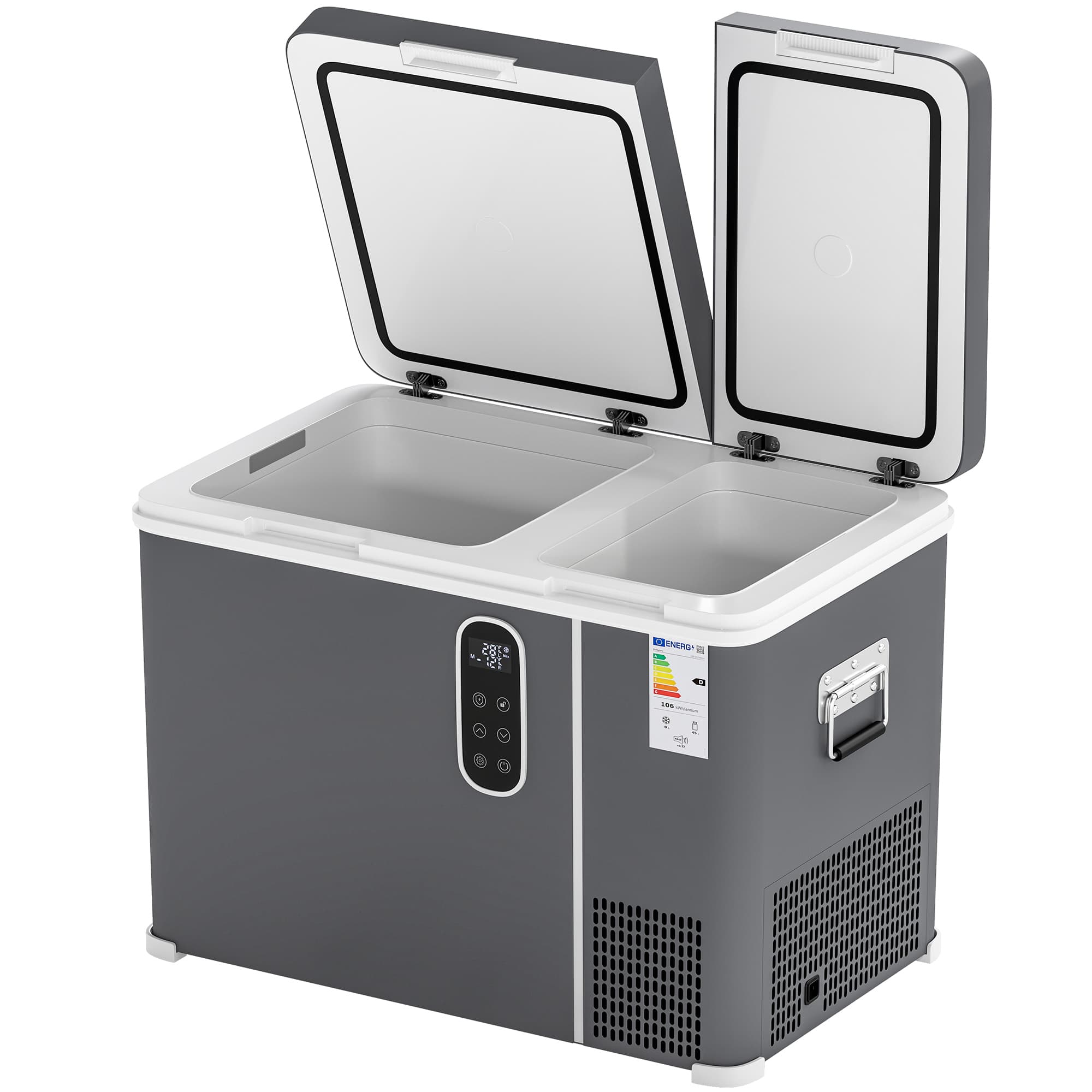 Outsunny 45L Compressor Car Fridge Freezer, Dual Zone Camping Refrigerator with App Control, Grey