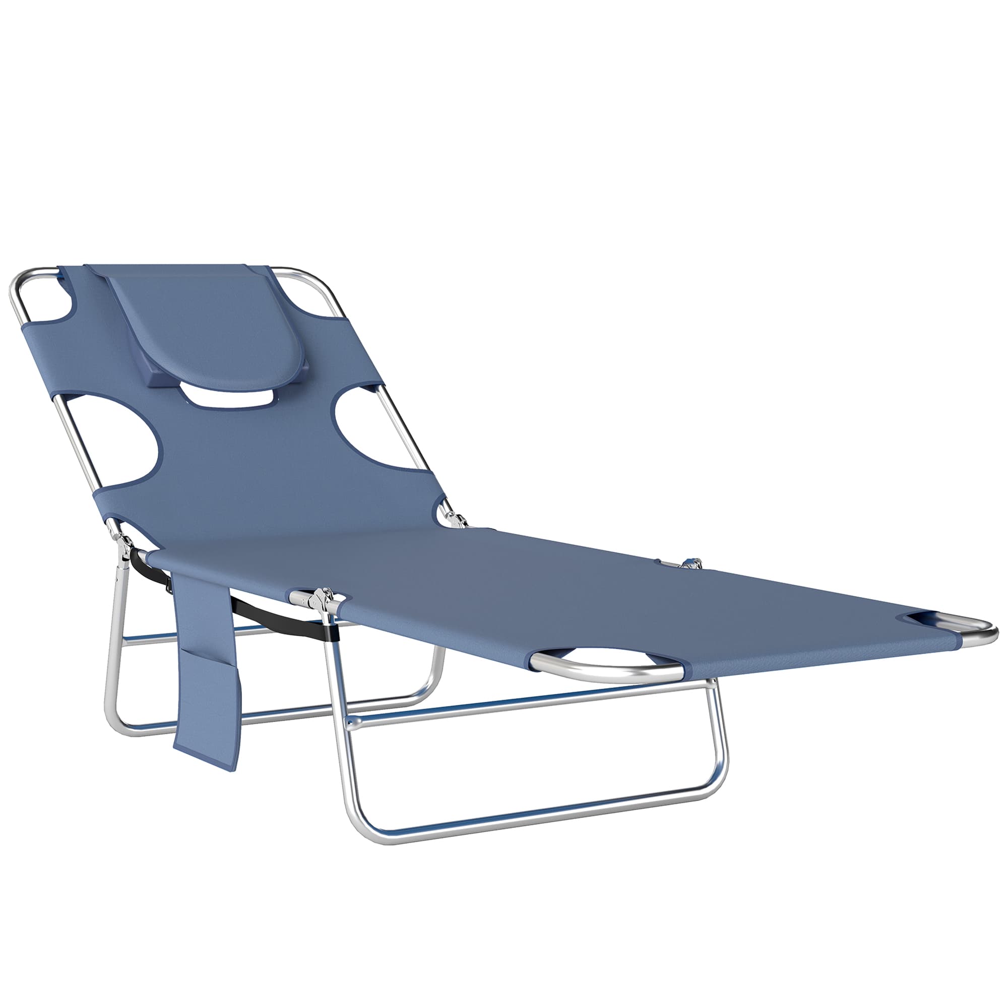 Outsunny Beach Chaise Lounge with Face Hole and Arm Slots, Portable Sun Lounger, 5-Position Reclining, Grey | Aosom UK