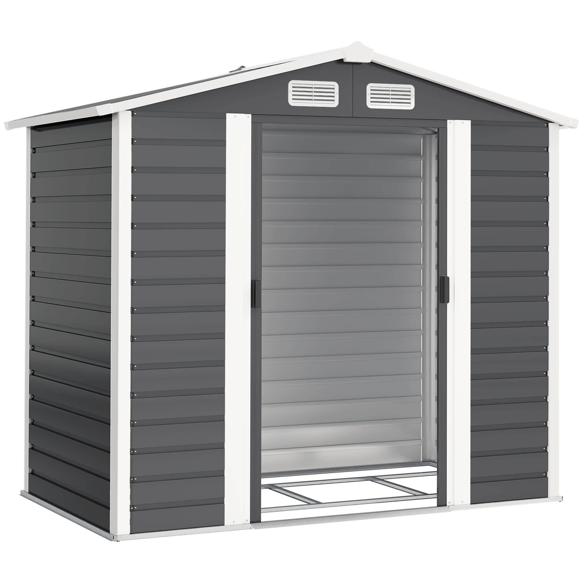 Outsunny 7 x 4ft Metal Garden Shed, Galvanised Steel Shed with Double Lockable Doors, Vents and Gloves, Outdoor Tool Storage Shed for Garden, Patio, Dark Grey