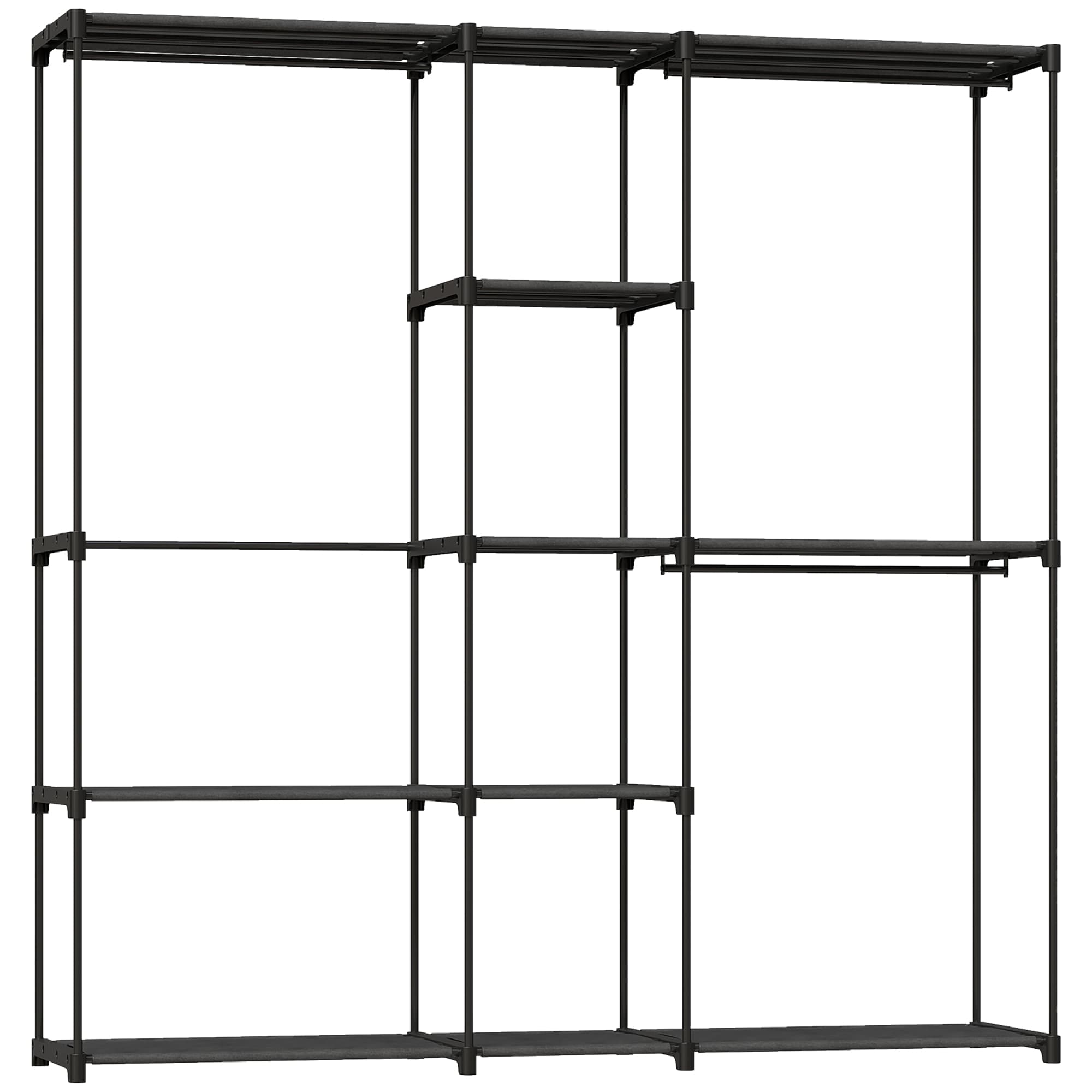 HOMCOM Portable Wardrobe, Open Clothes Wardrobe with 8 Shelves, 3 Hanging Rails, Black