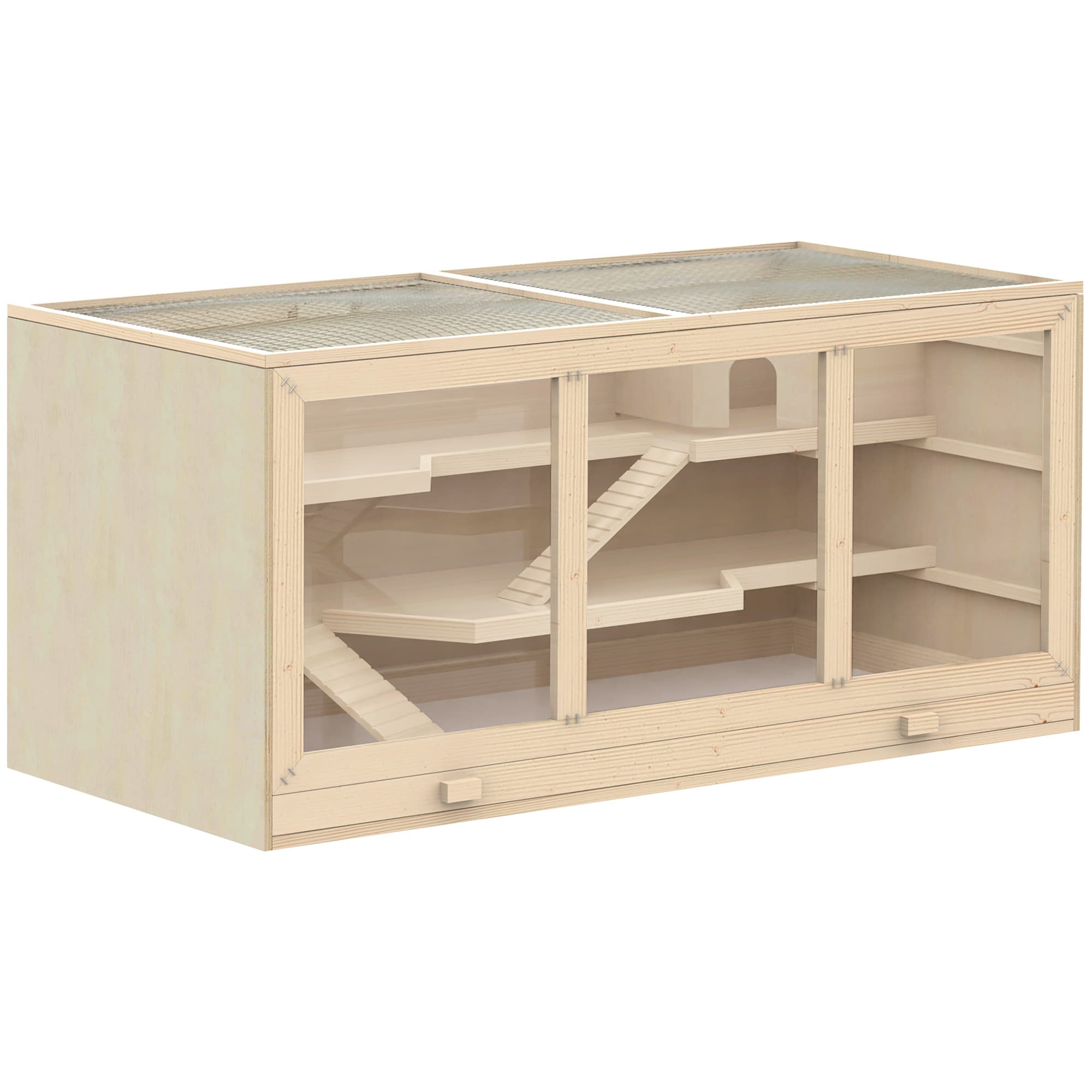 PawHut Wooden Hamster Cage Mouse Rats Mice Rodent Small Animals Hutch Exercise Play House Pen 115L x 60W x 58H(cm) | Aosom UK