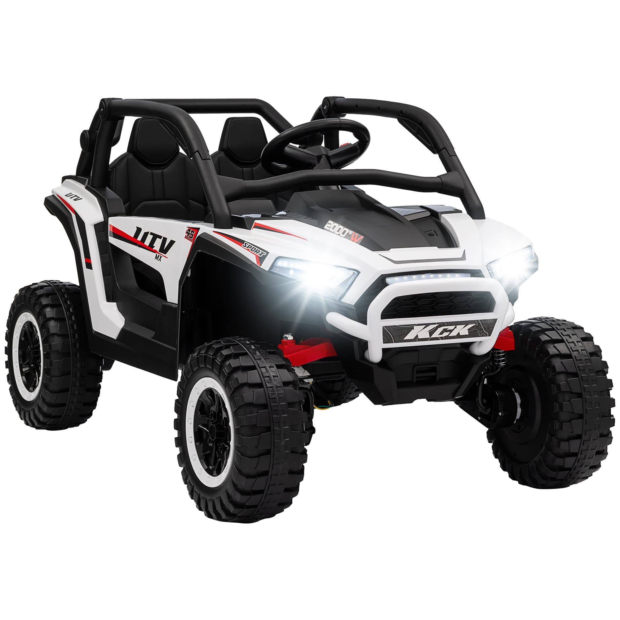 AIYAPLAY 2 Seater 24V 7AH Ride on Truck, Battery Powered Electric Ride On Car w/ Remote, Suspension, 3 Speeds - White | Aosom UK