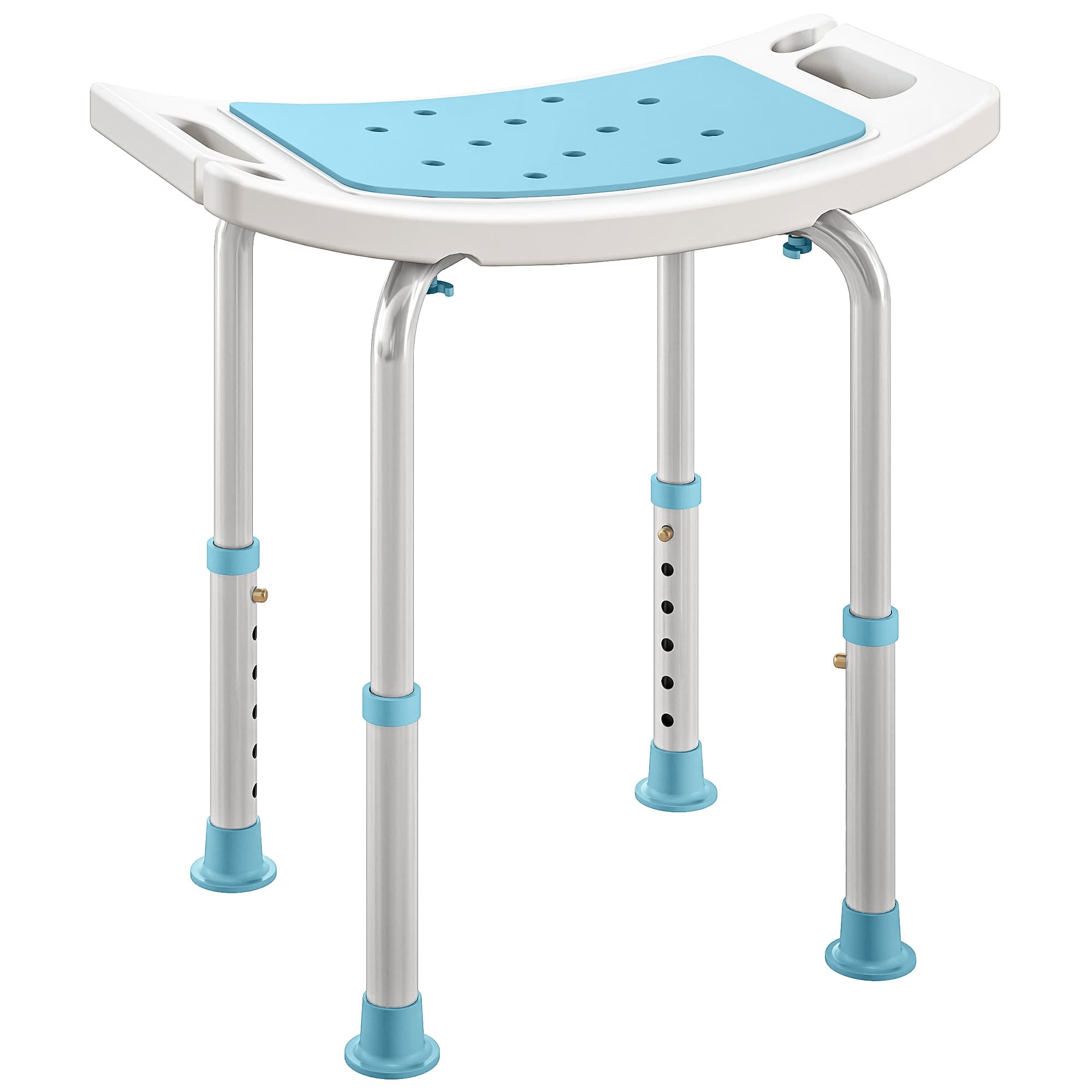 HOMCOM 6-Level Height Adjustable Aluminium Bath Room Stool Chair Shower Non-Slip Design w/ Padded Seat Drainage Holes Foot Pad, Turquoise