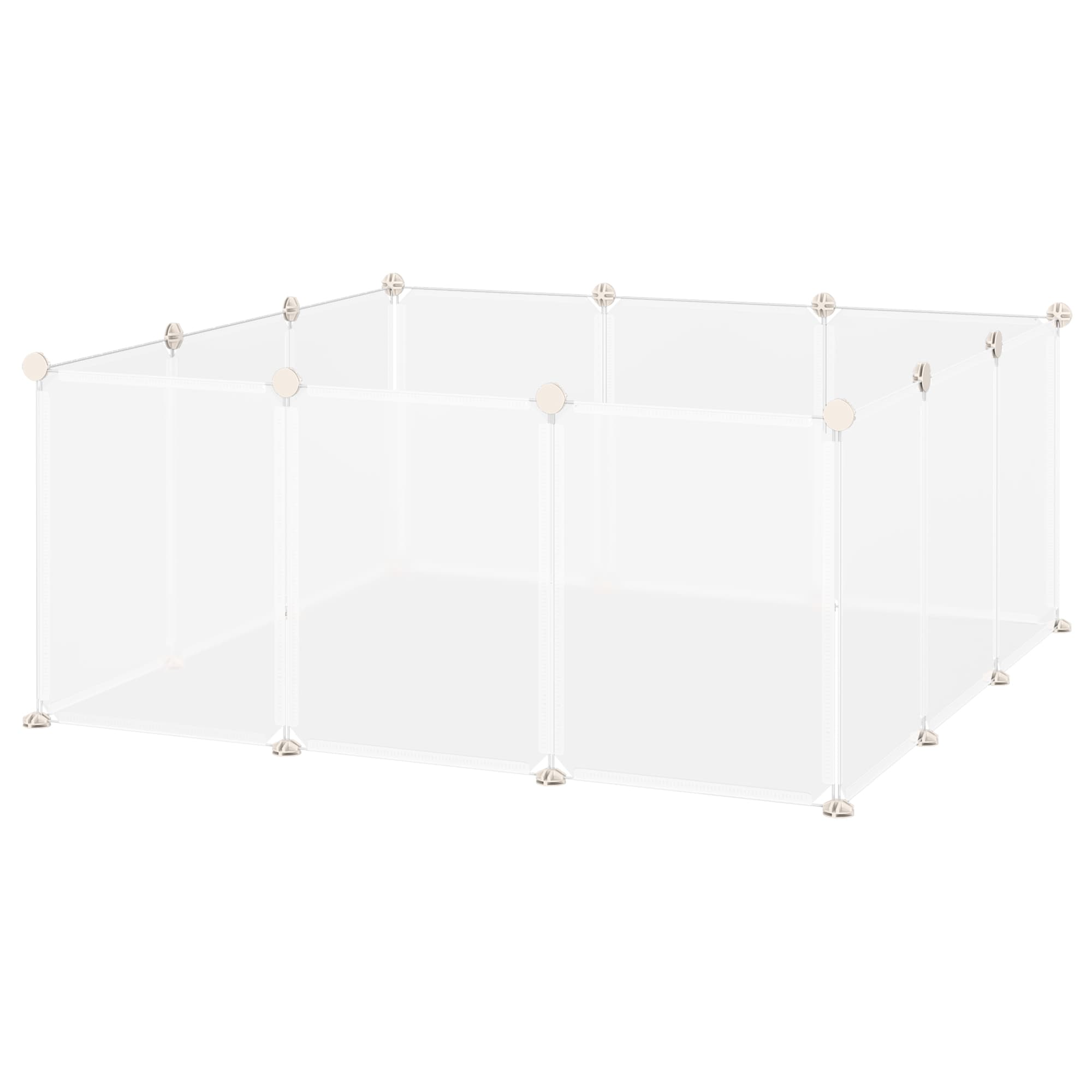 PawHut Portable Pet Playpen DIY Enclosure, 12 Panel Plastic Fence for Bunny, Guinea Pig, Hedgehog, Chinchilla, White | Aosom UK