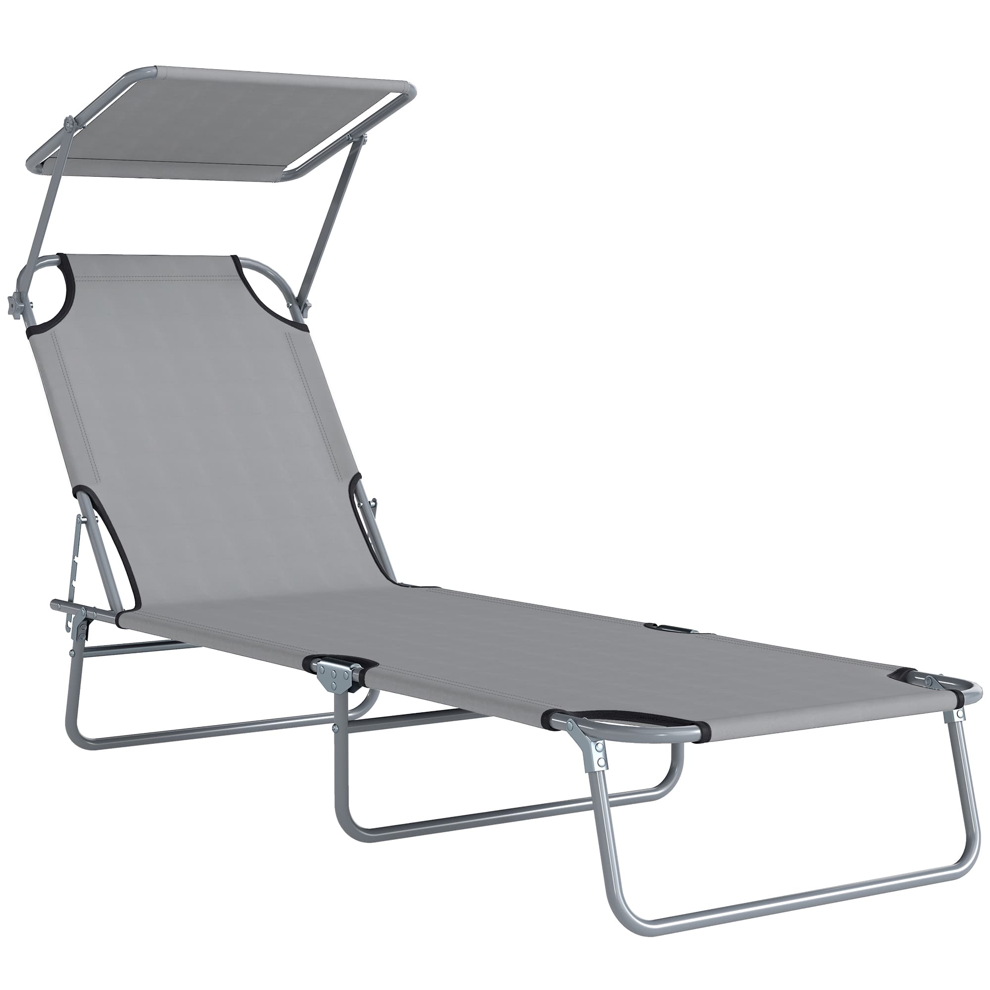 Outsunny Folding Recliner Chair with Adjustable Back and Sun Shade, Perfect for Outdoor Patio & Garden, Light Grey | Aosom UK