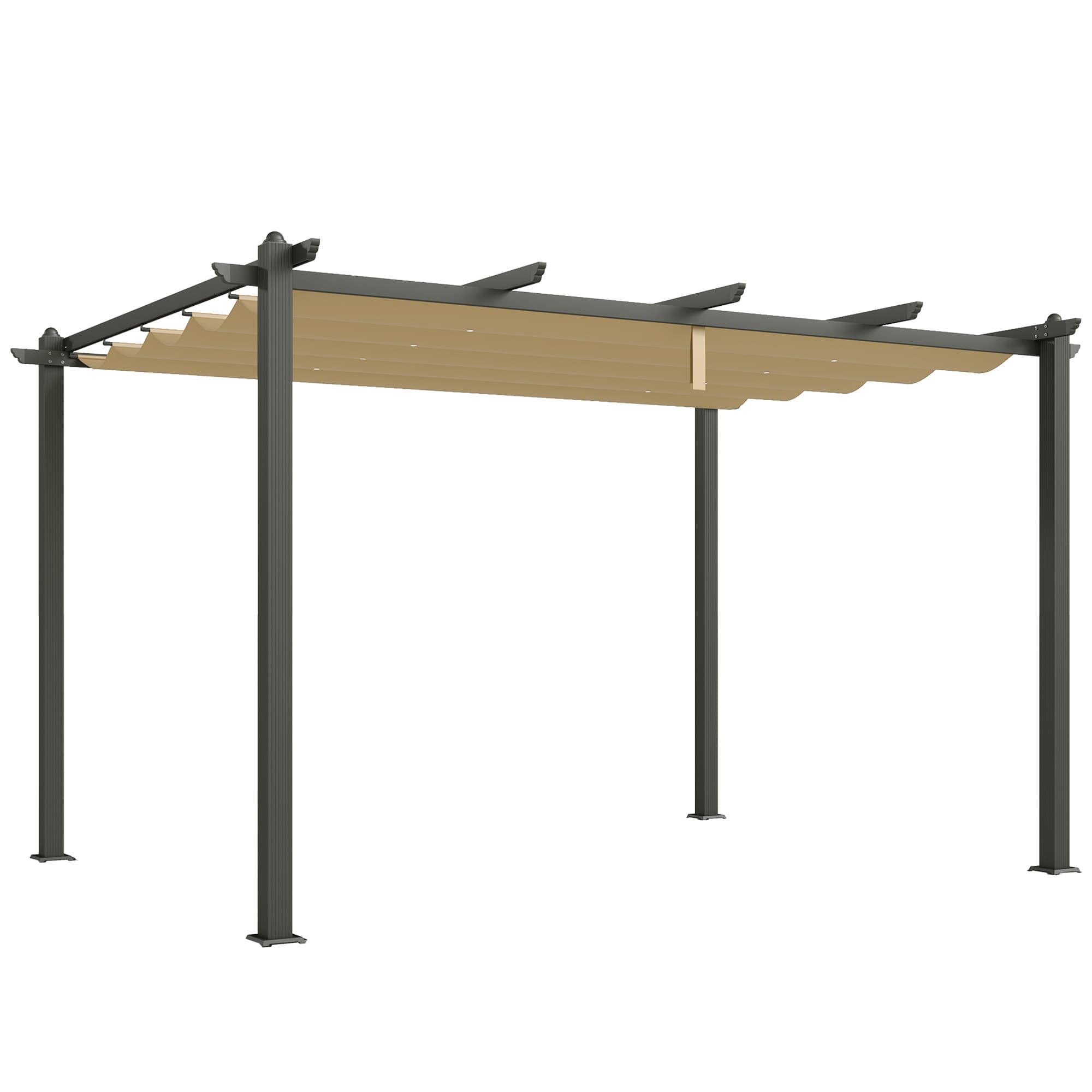 Outsunny 3x4m Aluminium Pergola with Retractable Roof, Heavy Duty Outdoor Patio Canopy Shelter with Weather Resistant Frame, Khaki | Aosom UK
