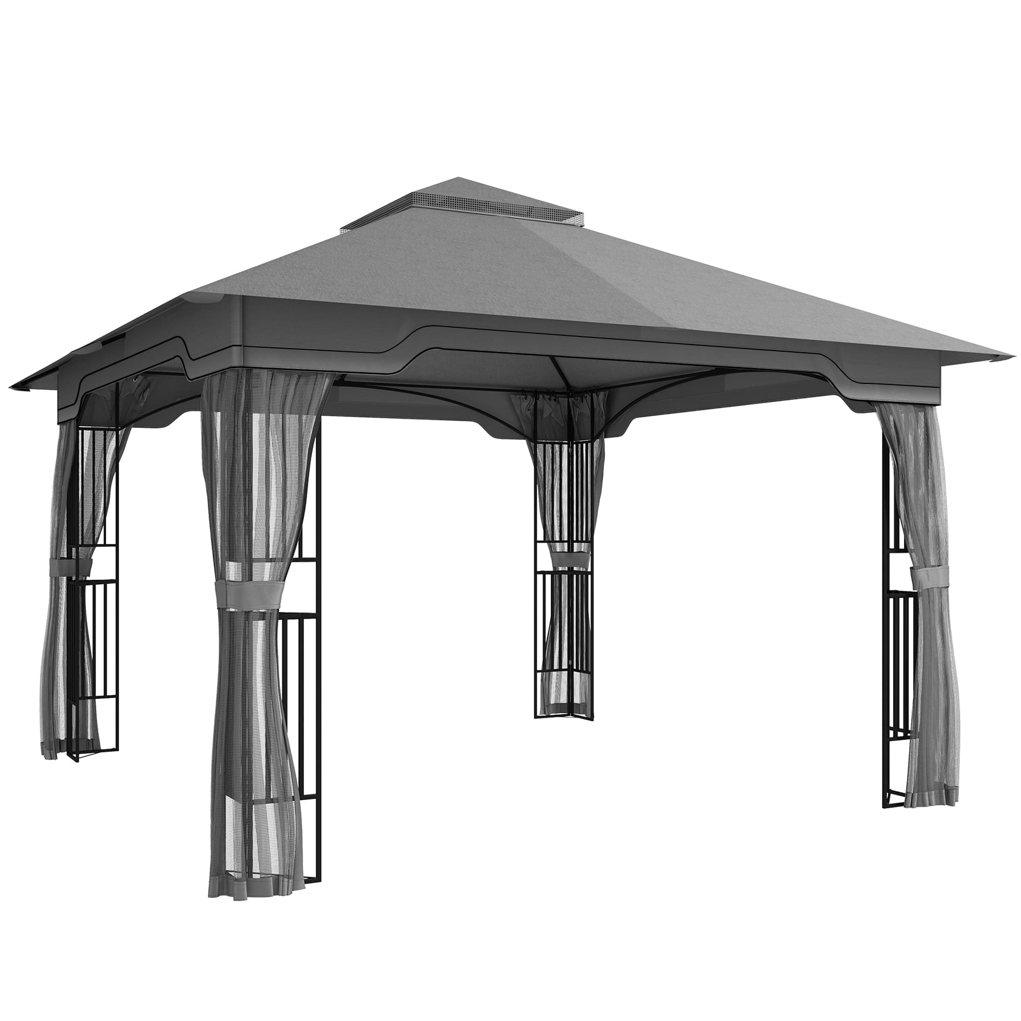 Outsunny 3 x 3.6 m Outdoor Garden Gazebo with Post Shelves, UPF50+ Patio Permanent Pavilion with Hook, Dark Grey thumbnail 2
