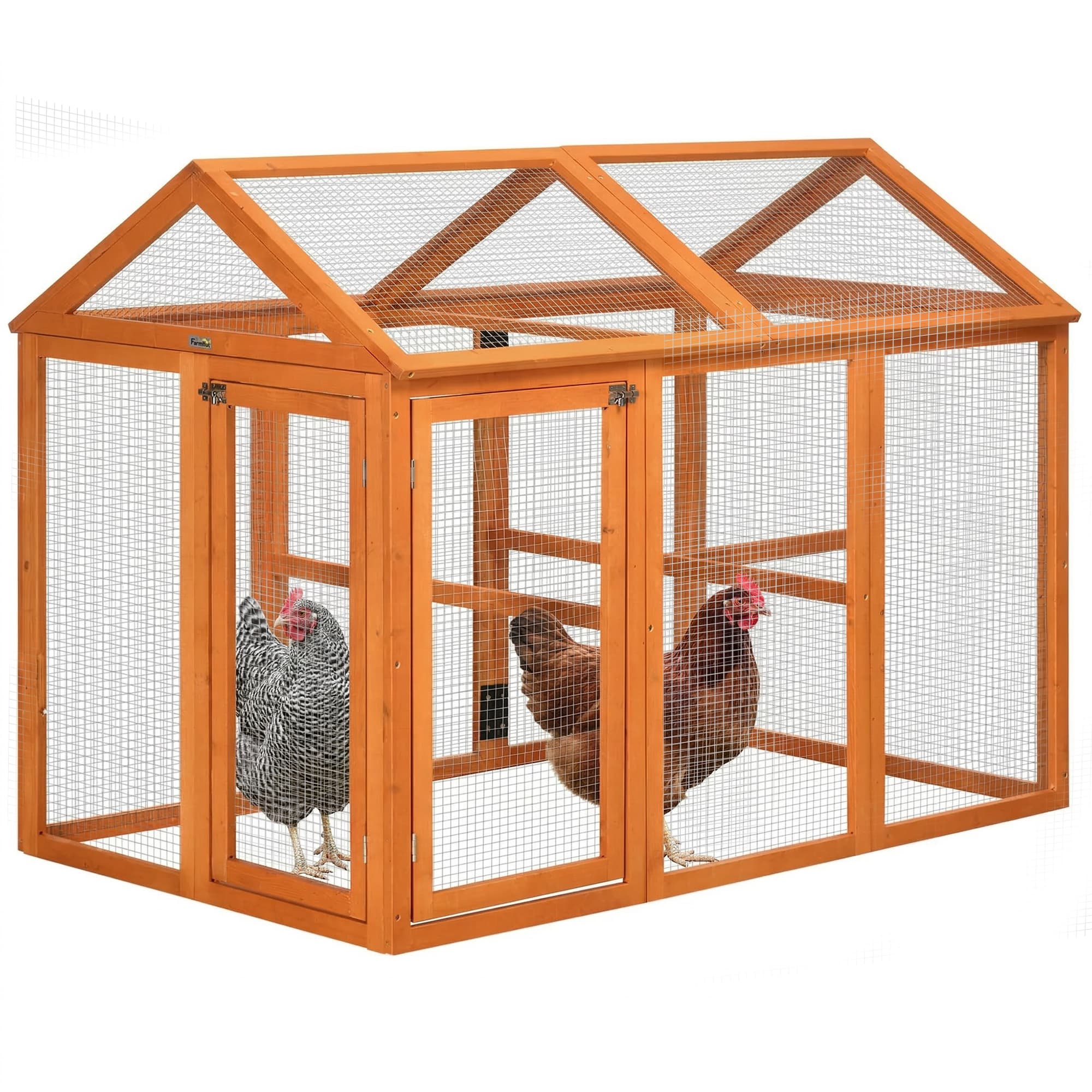 PawHut Chicken Run Coop, Wooden Chicken House for 1-3 Chickens, Hen House Duck Pen Outdoor w/ Combinable Design, Orange