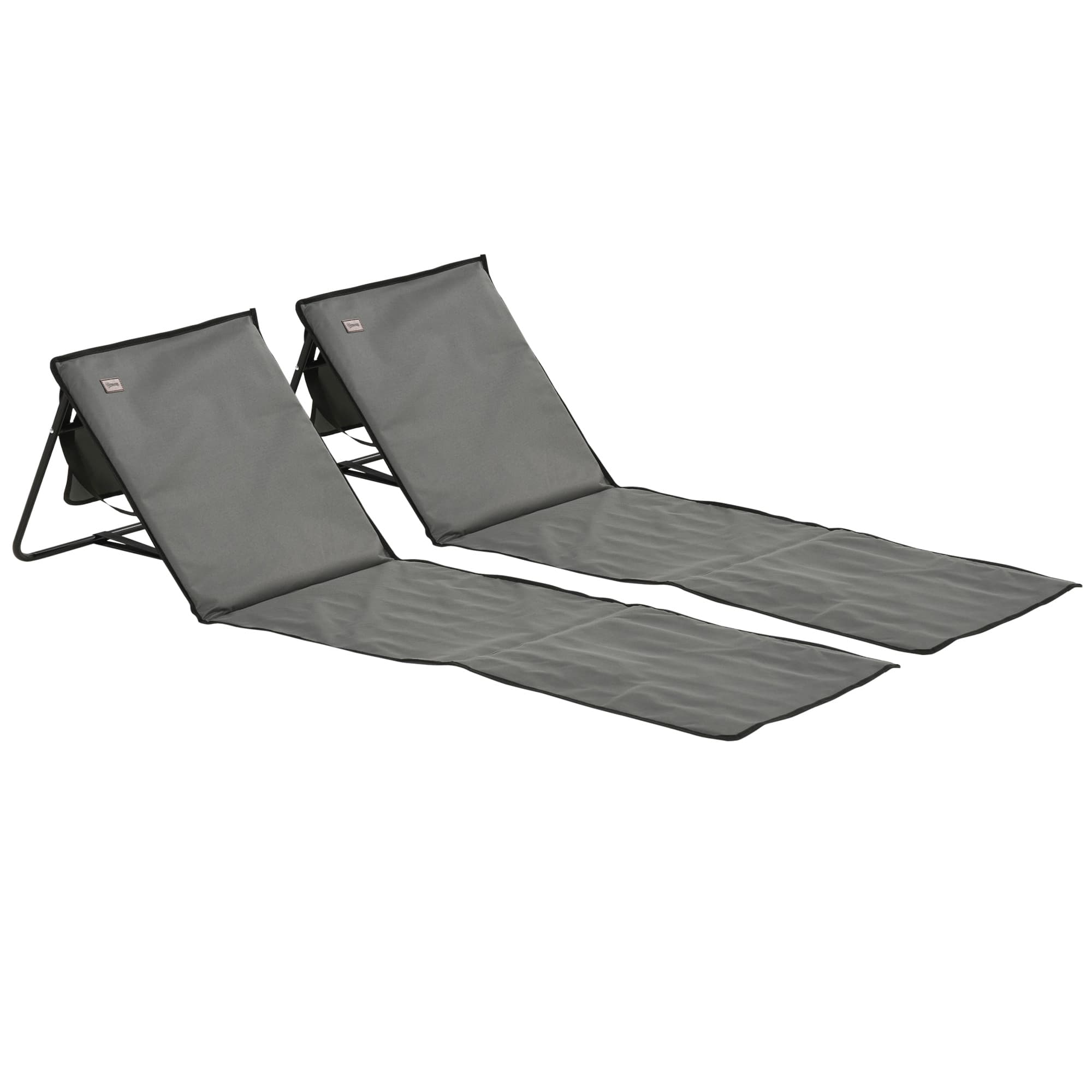 Outsunny Set of 2 Foldable Garden Beach Chair Mat, Outdoor Sun Lounger Seats with Adjustable Back, Magazine Pocket, Carry Bag thumbnail 2