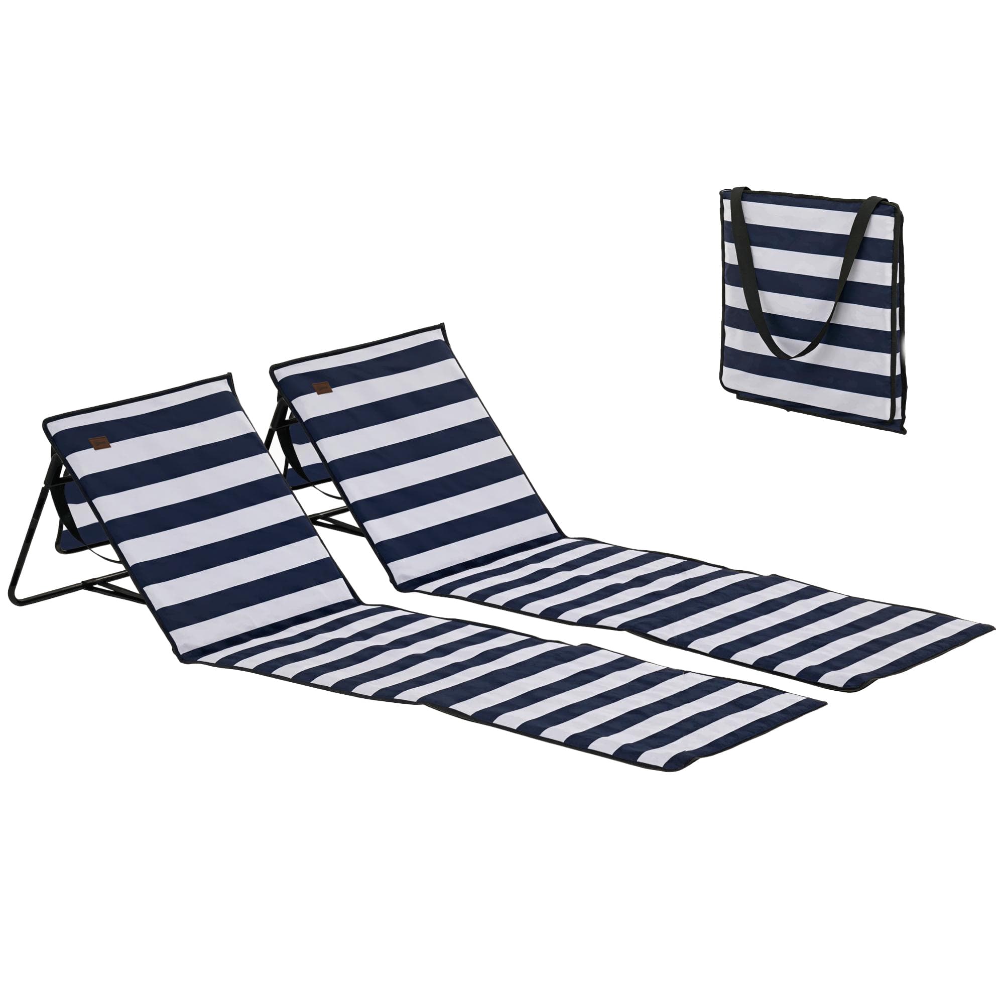 Outsunny Set of 2 Foldable Garden Beach Chair Mat, Outdoor Sun Lounger Seats with Adjustable Back, Magazine Pocket, Carry Bag thumbnail 3