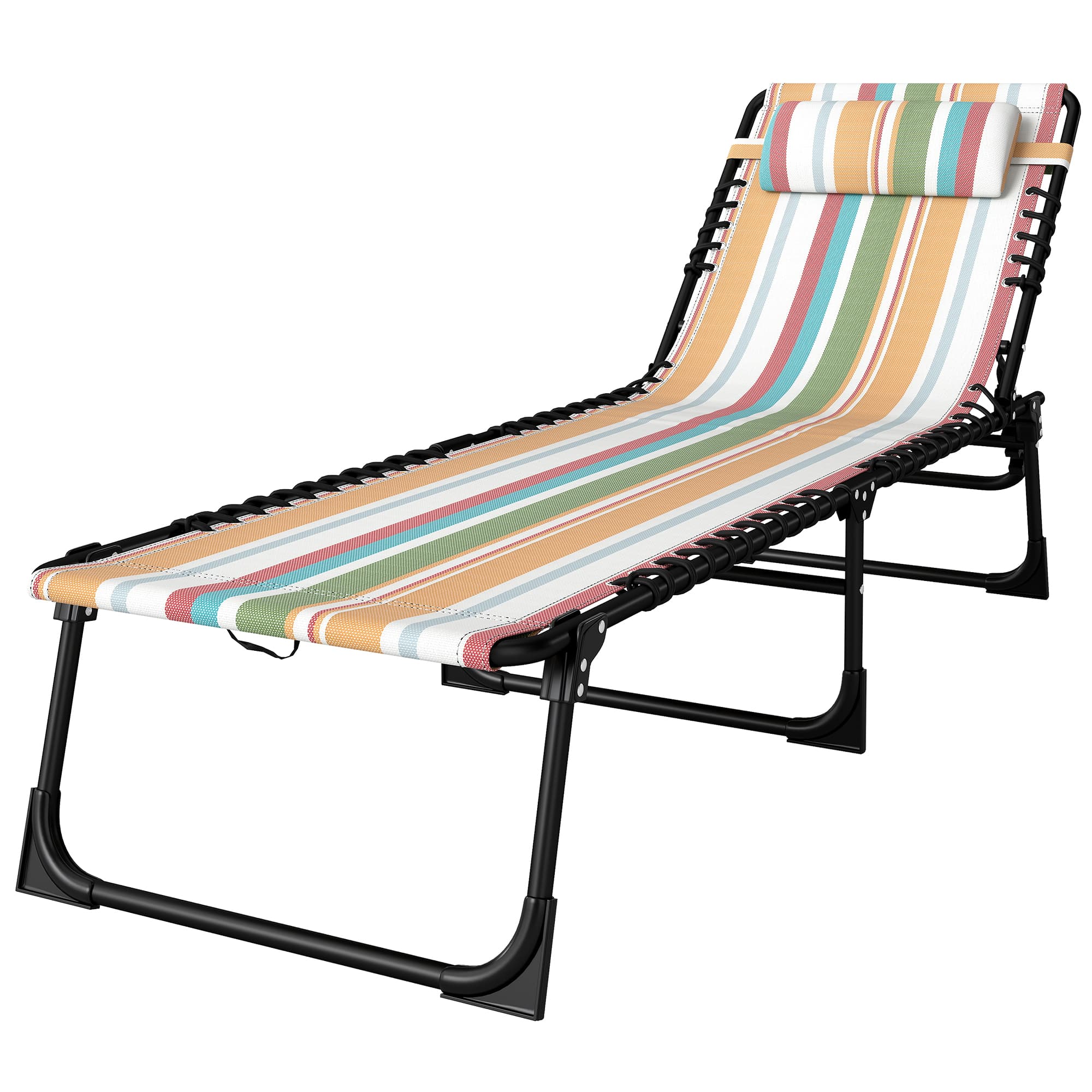 Outsunny Folding Sun Lounger, Multicoloured Beach Chaise Chair, Garden Reclining Cot, 4 Position Adjustable, Camping Hiking Recliner | Aosom UK