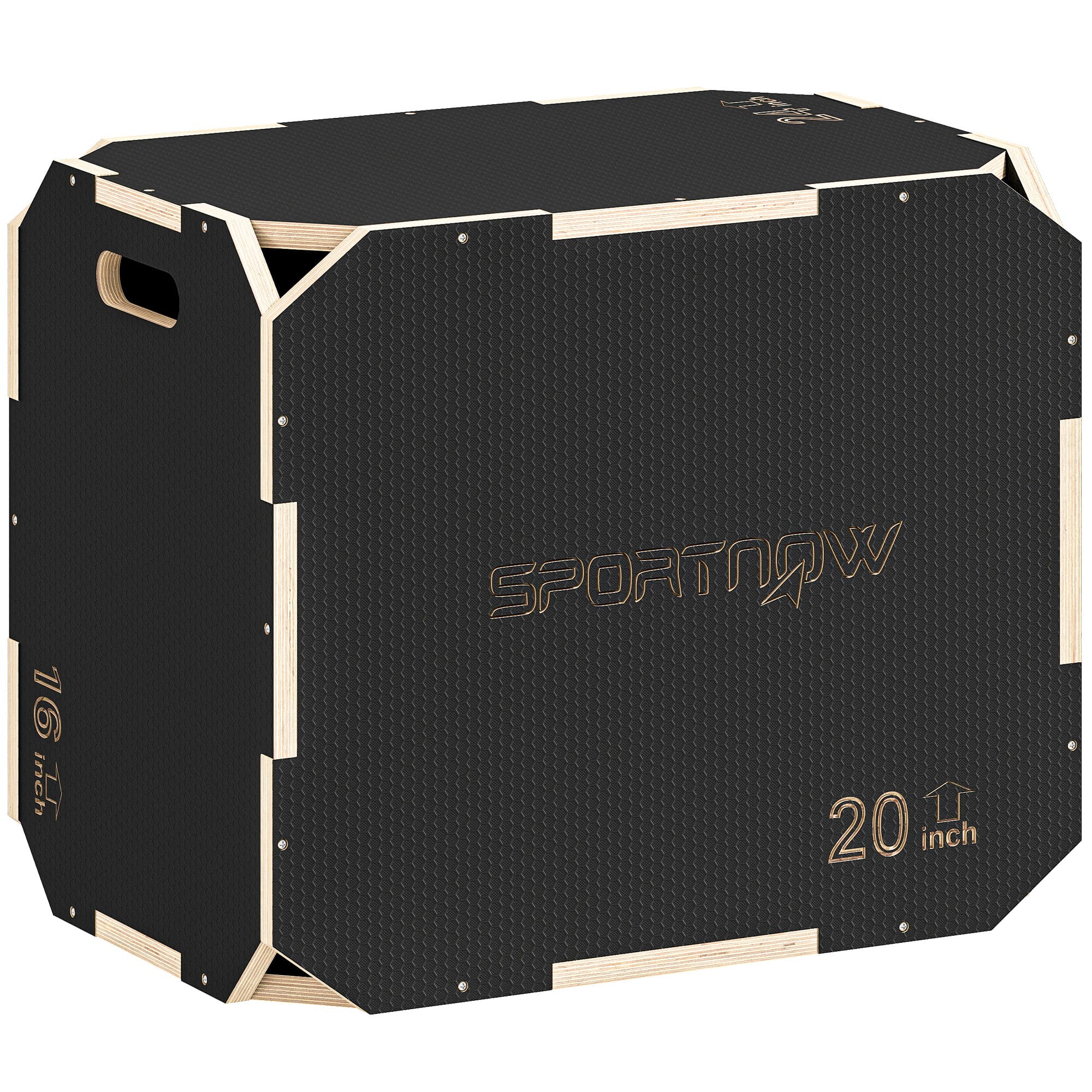 SPORTNOW 3 in 1 Wooden Plyo Box, Corner-free Non-Slip Plyometric Jump Box Step Up Platform with Handle Openings for Home Gym Exercise and Outdoor Workout, 24" x 20" x 16"