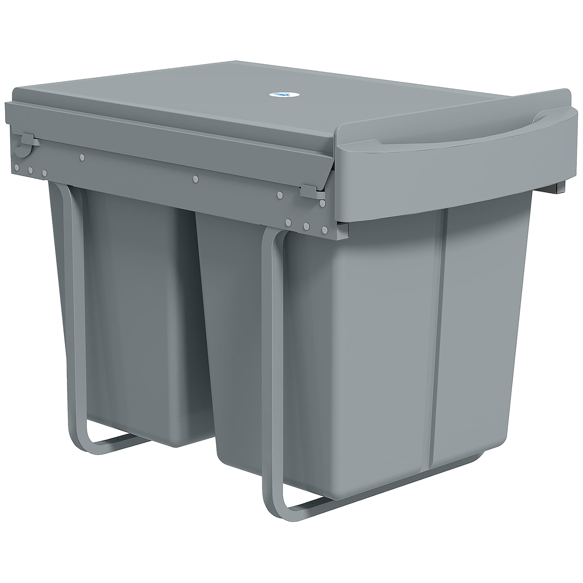 HOMCOM Pull Out Bin with Smooth Glide and Frosted Storage Lid, Kitchen Under Sink Bin with 2 Removable Compartments and Handle for Waste and Recycling, 40L (20L+20L), Grey