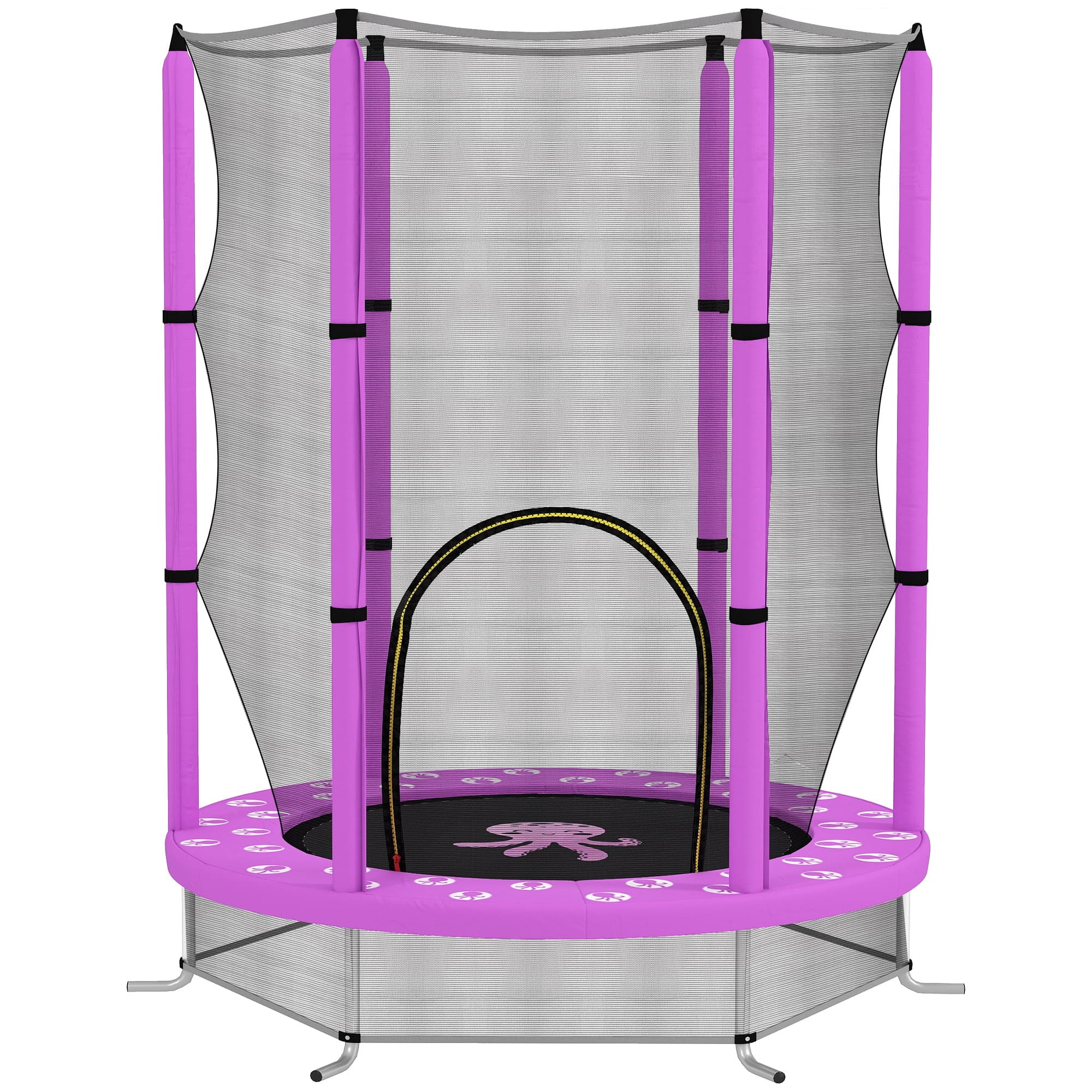 AIYAPLAY 4.6FT Toddler Trampoline w/ Safety Enclosure Net, for Indoor Outdoor Use, Ages 3-6 Years, Octopus Pattern - Purple
