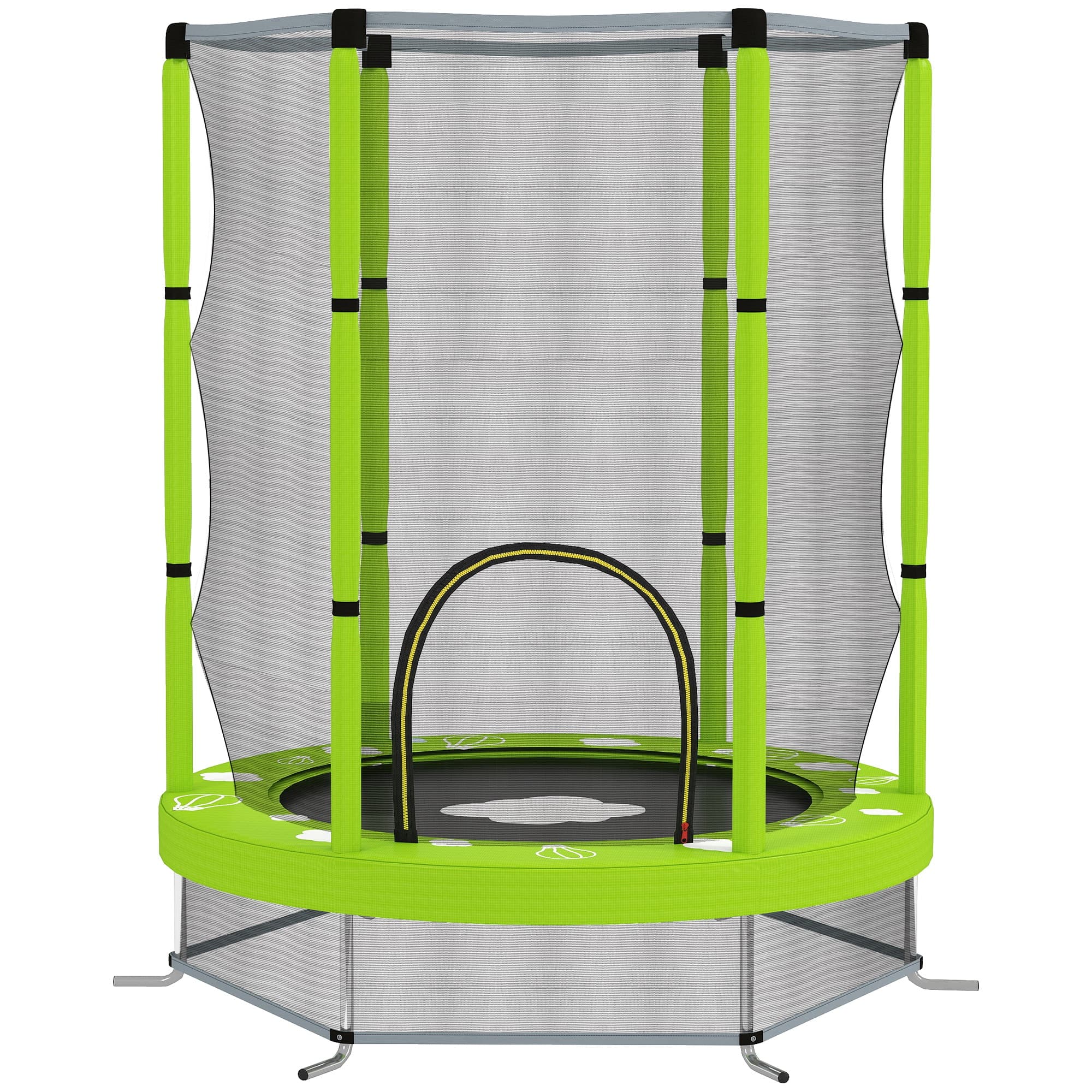 AIYAPLAY 4.6FT Toddler Trampoline w/ Safety Enclosure Net, for Indoor Outdoor Use, Ages 3-6 Years, Cloud Pattern - Green