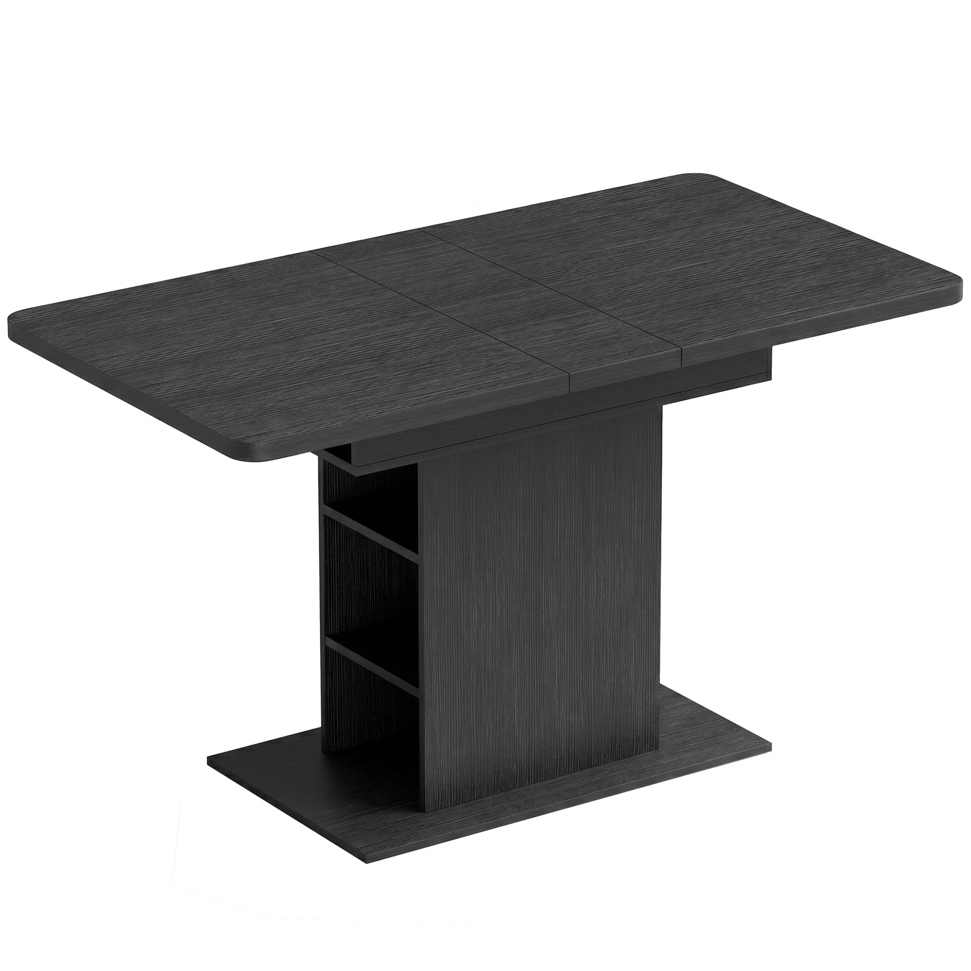 HOMCOM Extendable Dining Table for 4-6 People, 110-130cm Kitchen Table with 6 Open Shelves, Black