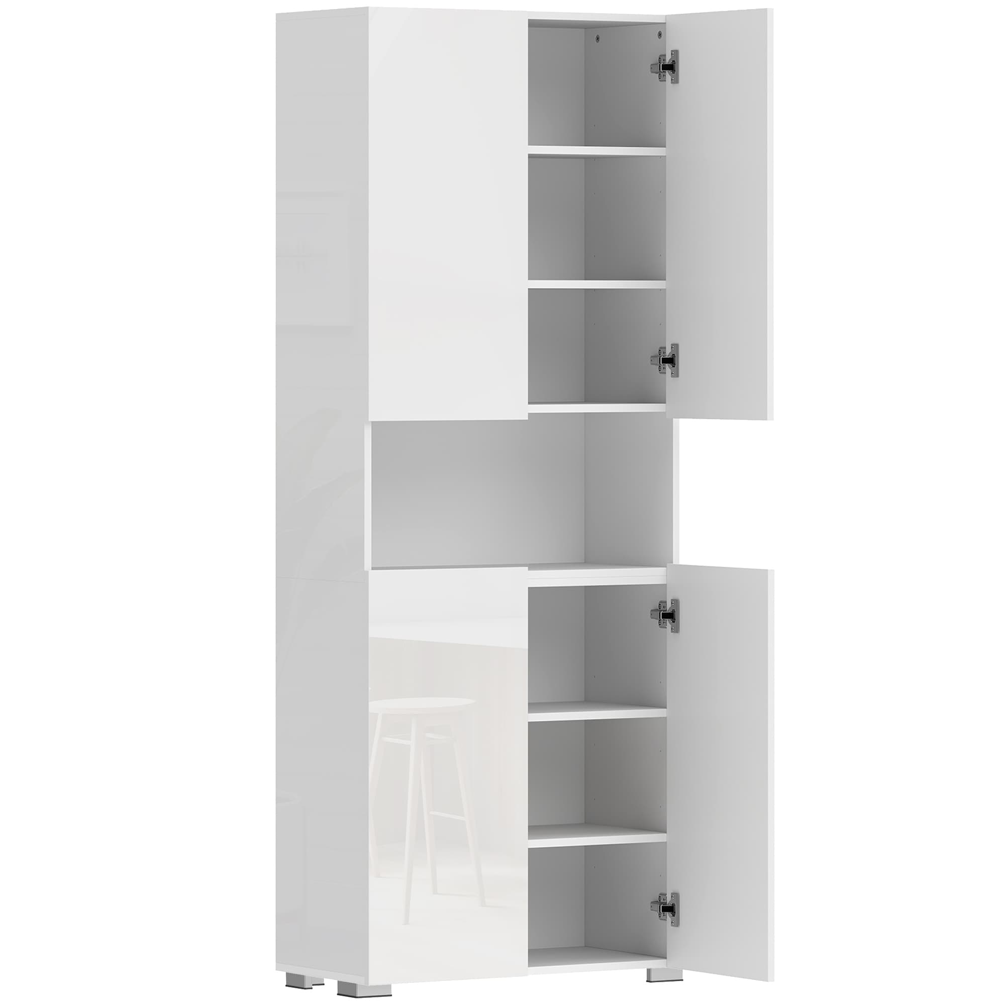 HOMCOM 180 cm Tall Kitchen Cupboard, Pantry Storage Cabinet with Soft Close Doors and Adjustable Shelves, High Gloss White