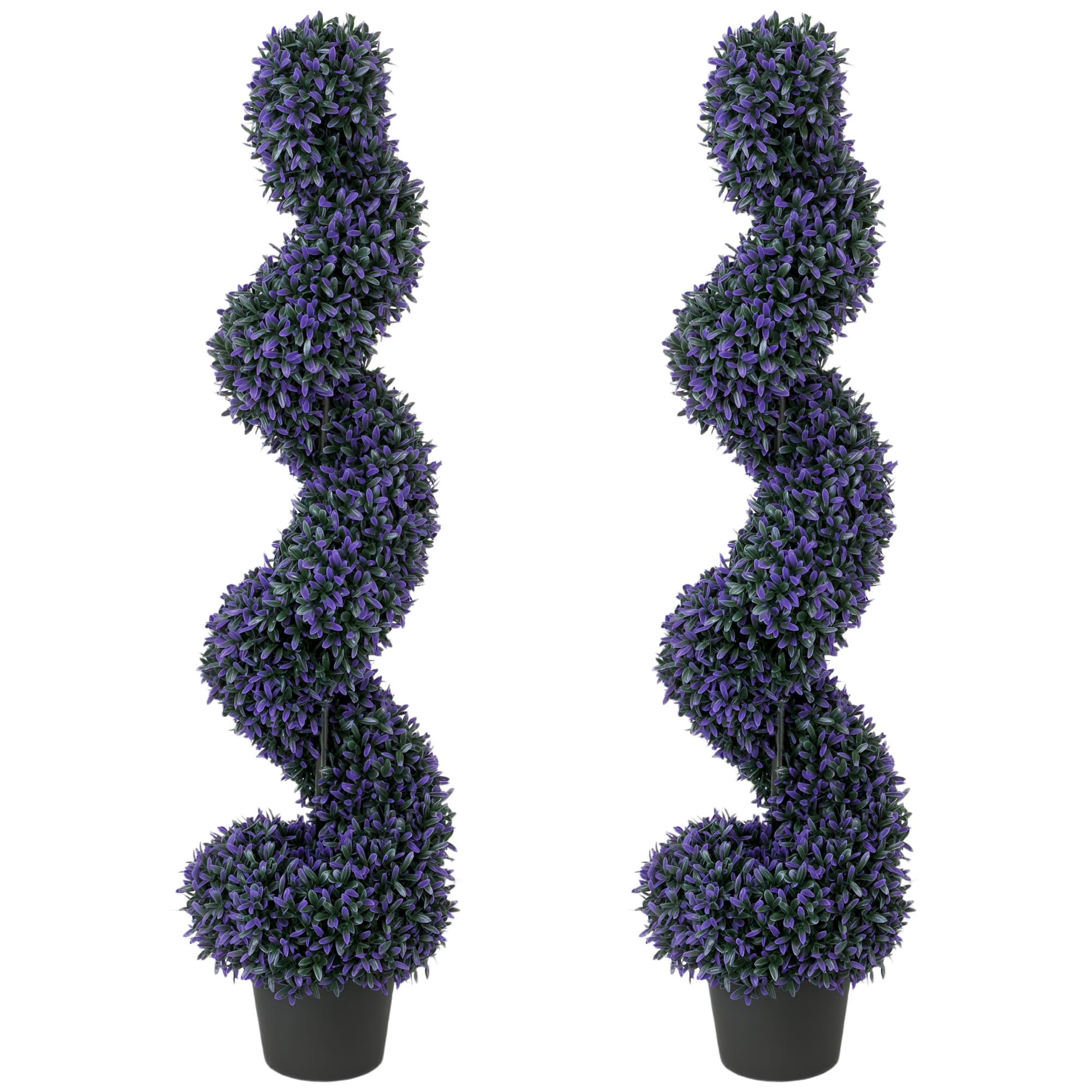 HOMCOM Set of 2 Decorative Artificial Plants, 120cm Artificial Boxwood Spiral Topiary Tree with 840 Leaves, UV Resistant