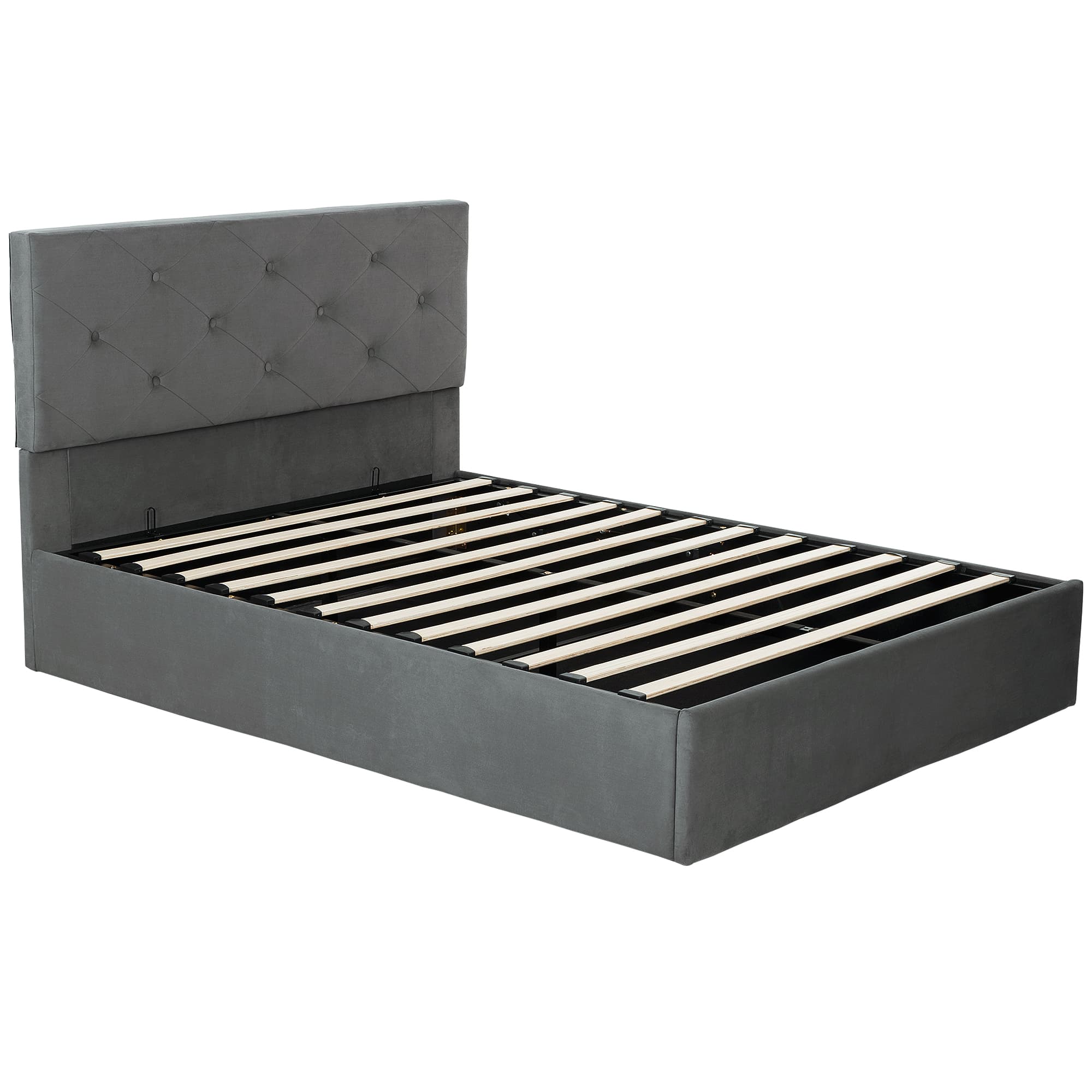 HOMCOM Double Bed Frame Gas Side Lift Under Bed Storage Upholstered Platform Bed Tufted Headboard for 140 x 190 cm Mattress