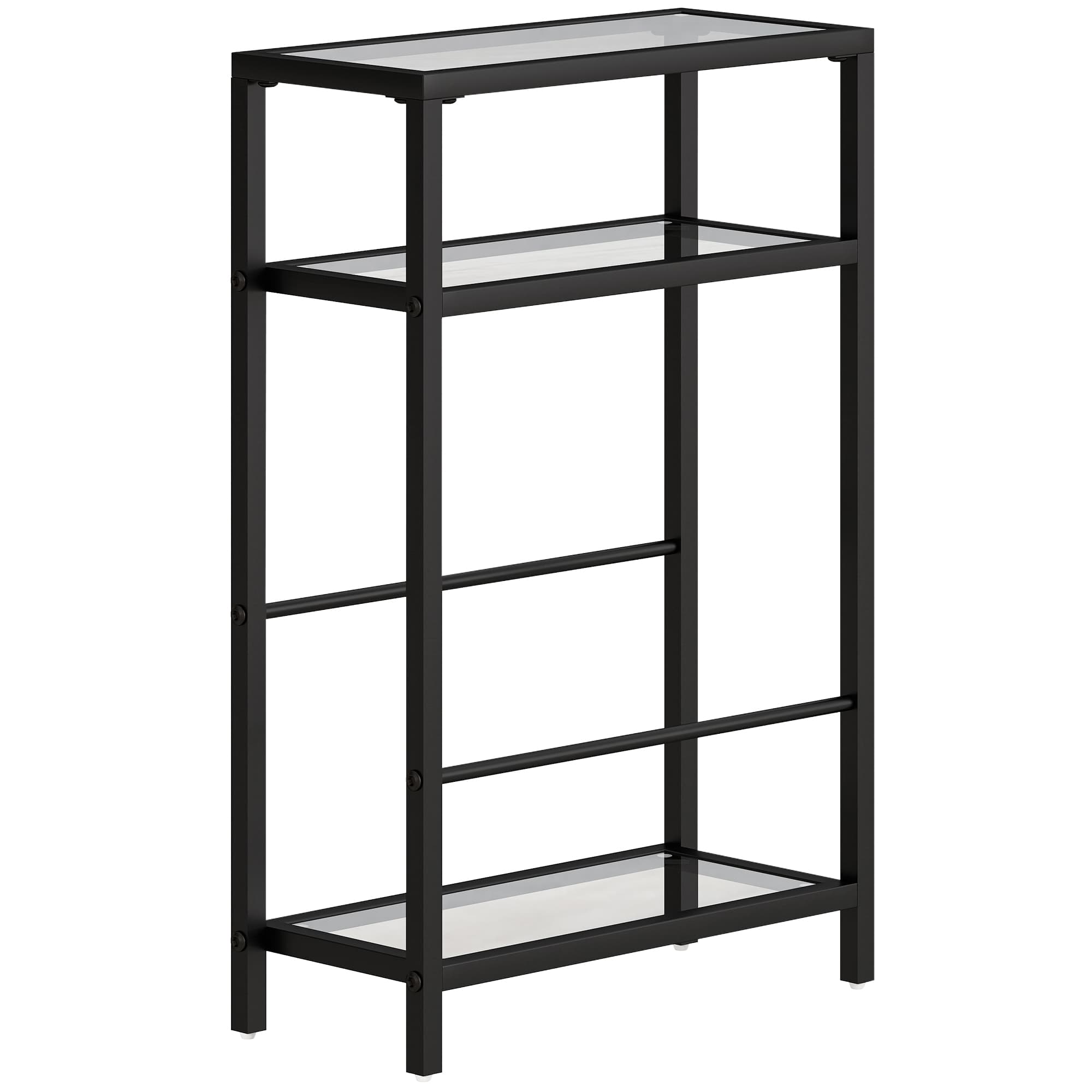 HOMCOM 3-Tier Side Table, Narrow End Table with Storage Shelf and Tempered Glass Tabletop for Small Spaces, Black