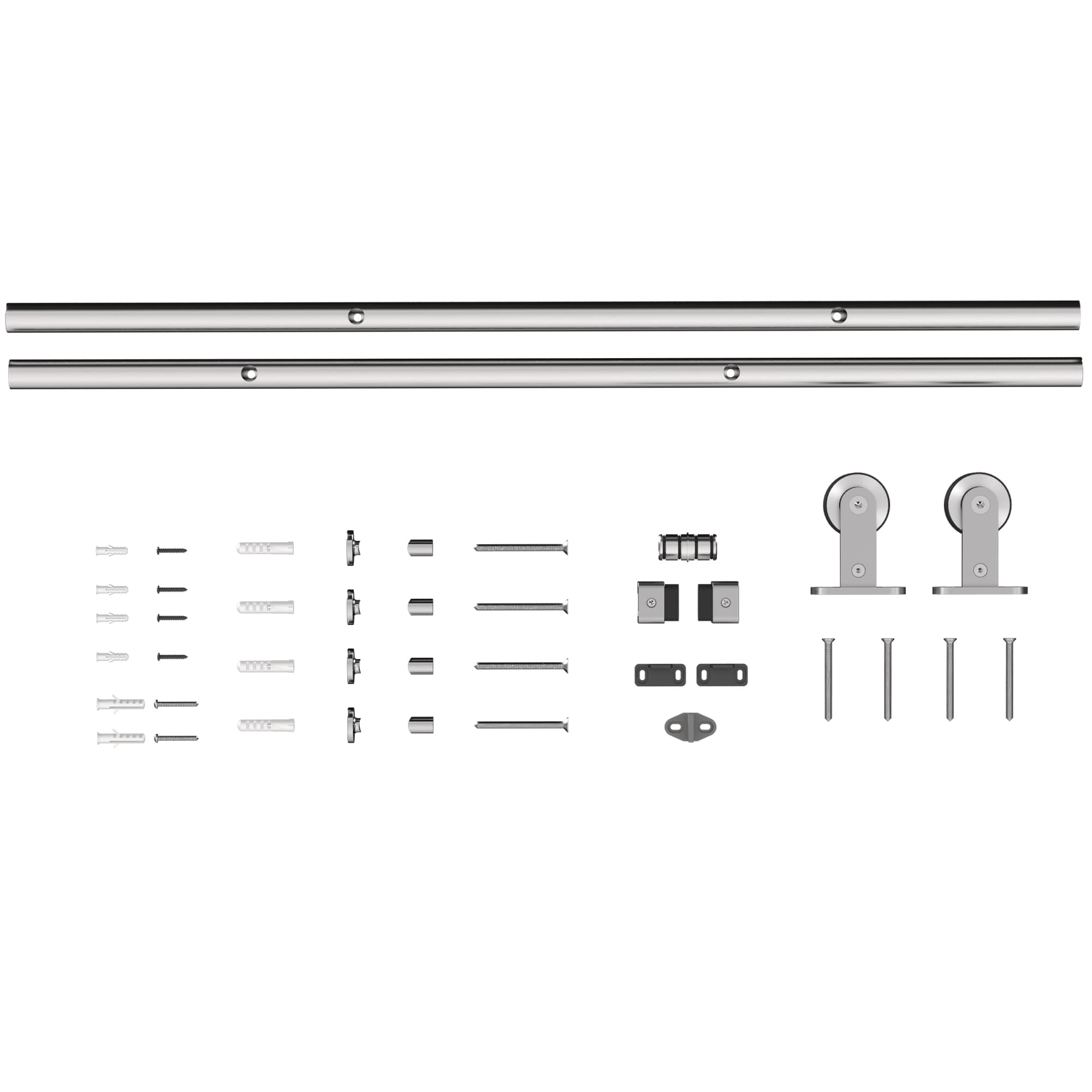 HOMCOM Sliding Door Hardware Kit Smooth Quiet 304 Stainless Steel for 200cm Track Sliver Tone