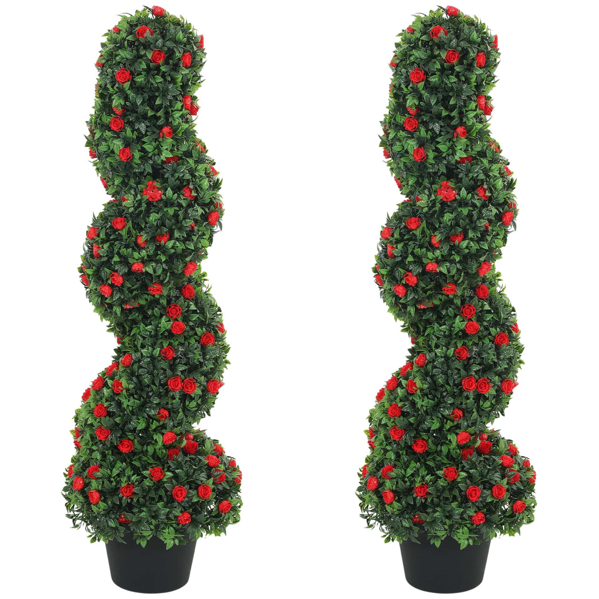 HOMCOM Artificial Rose Spiral Topiary Tree Set of 2, Indoor Outdoor Fake Plants with 630 Leaves, 90cm
