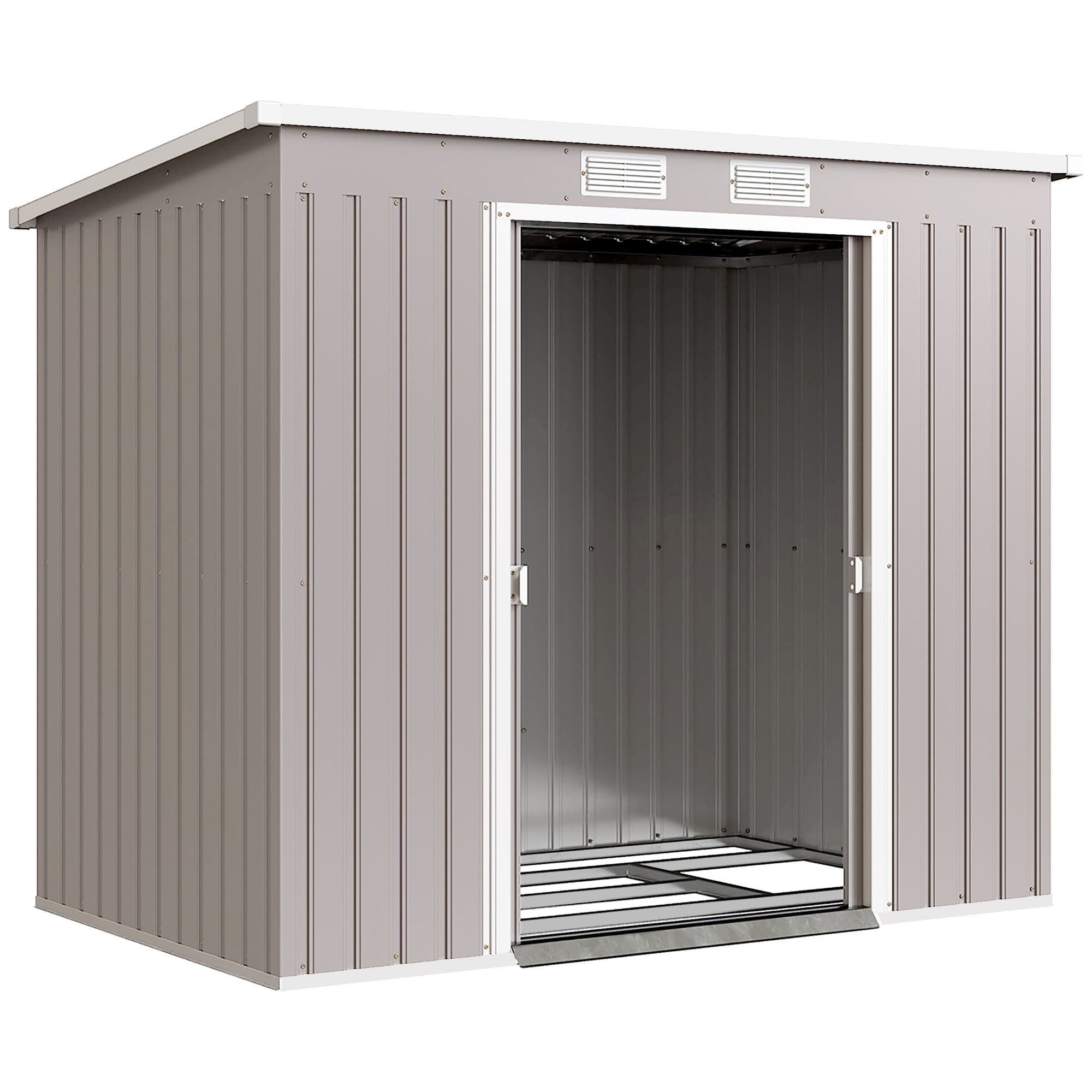 Outsunny Outdoor Garden Metal Equipment Tool Storage Shed w/ Foundation, Double Door, Vents and Sloped Roof, Grey