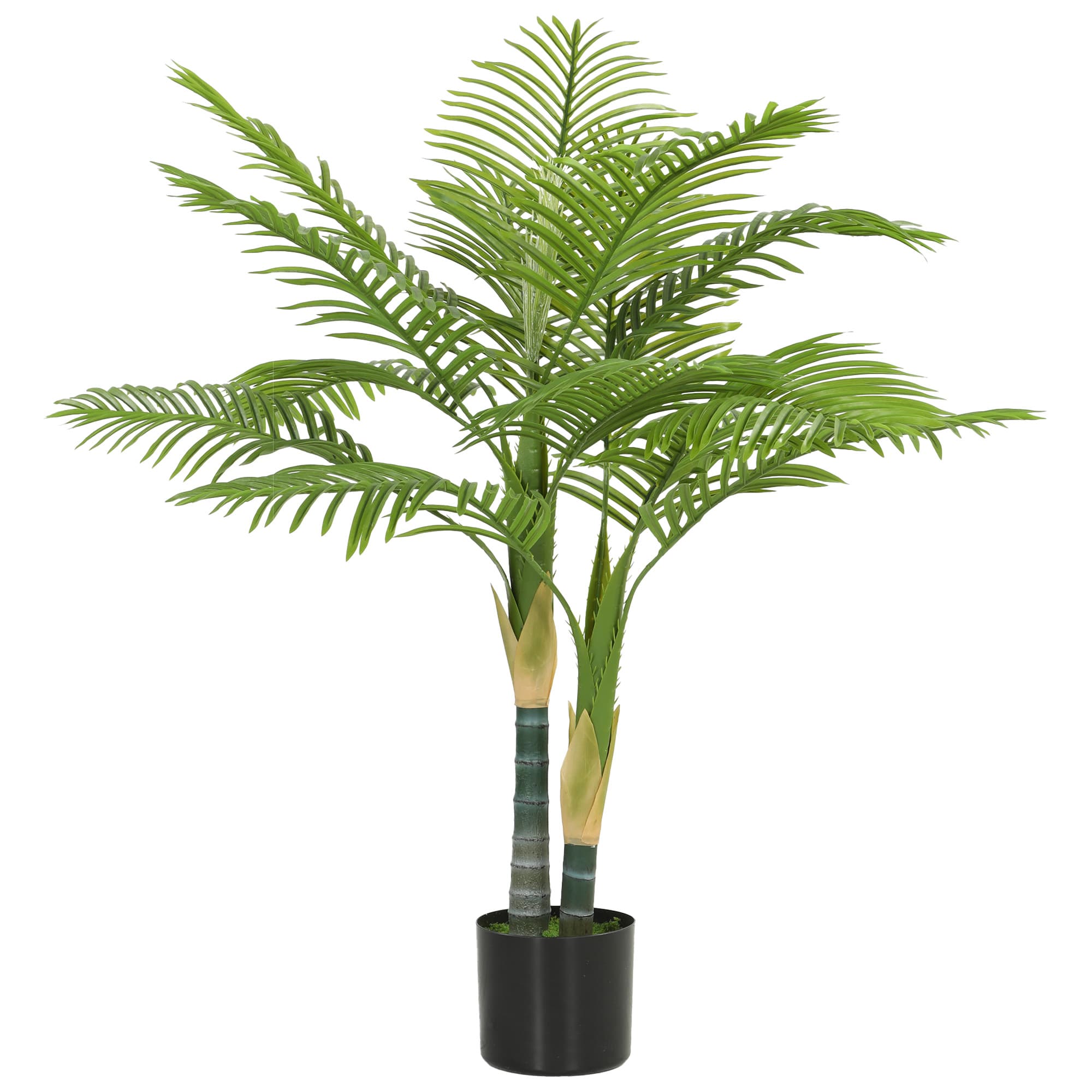 HOMCOM Artificial Palm Tree with 14 PEVA Leaves, 120cm Decorative Artificial Plant with Pot and Moss Effect, Green