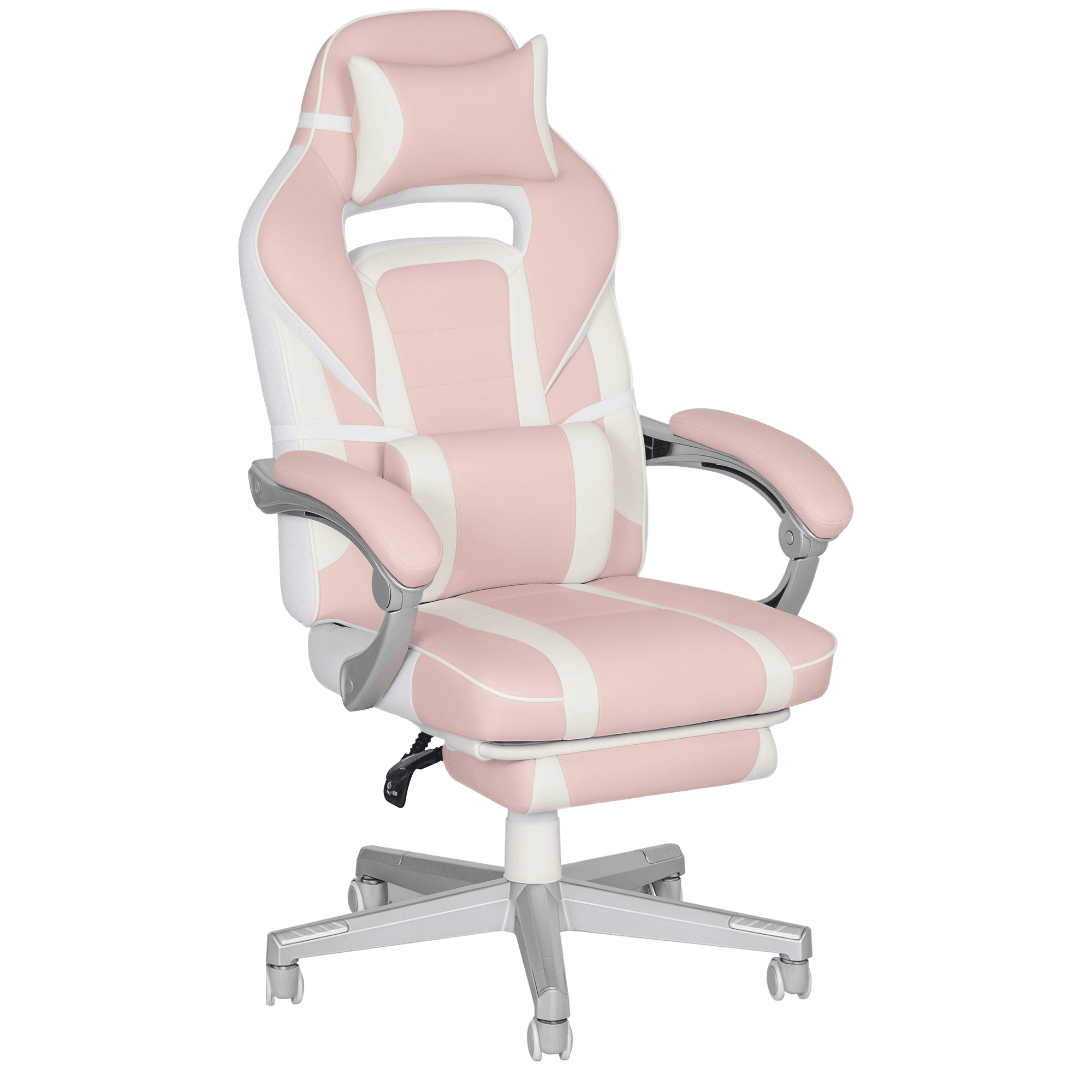 HOMCOM Faux Leather Reclining Gaming Chair, with Footrest - Pink/White | Aosom UK