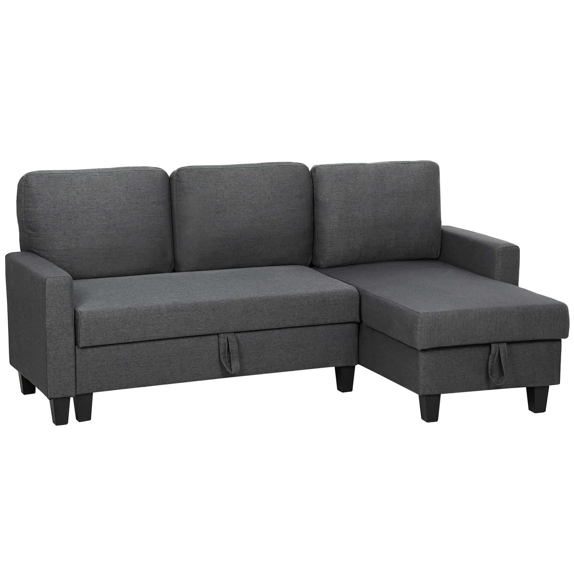 HOMCOM Three-Seater Storage Sofa Bed w/ Scratch Resistant Fabric, Charcoal Grey | Aosom UK
