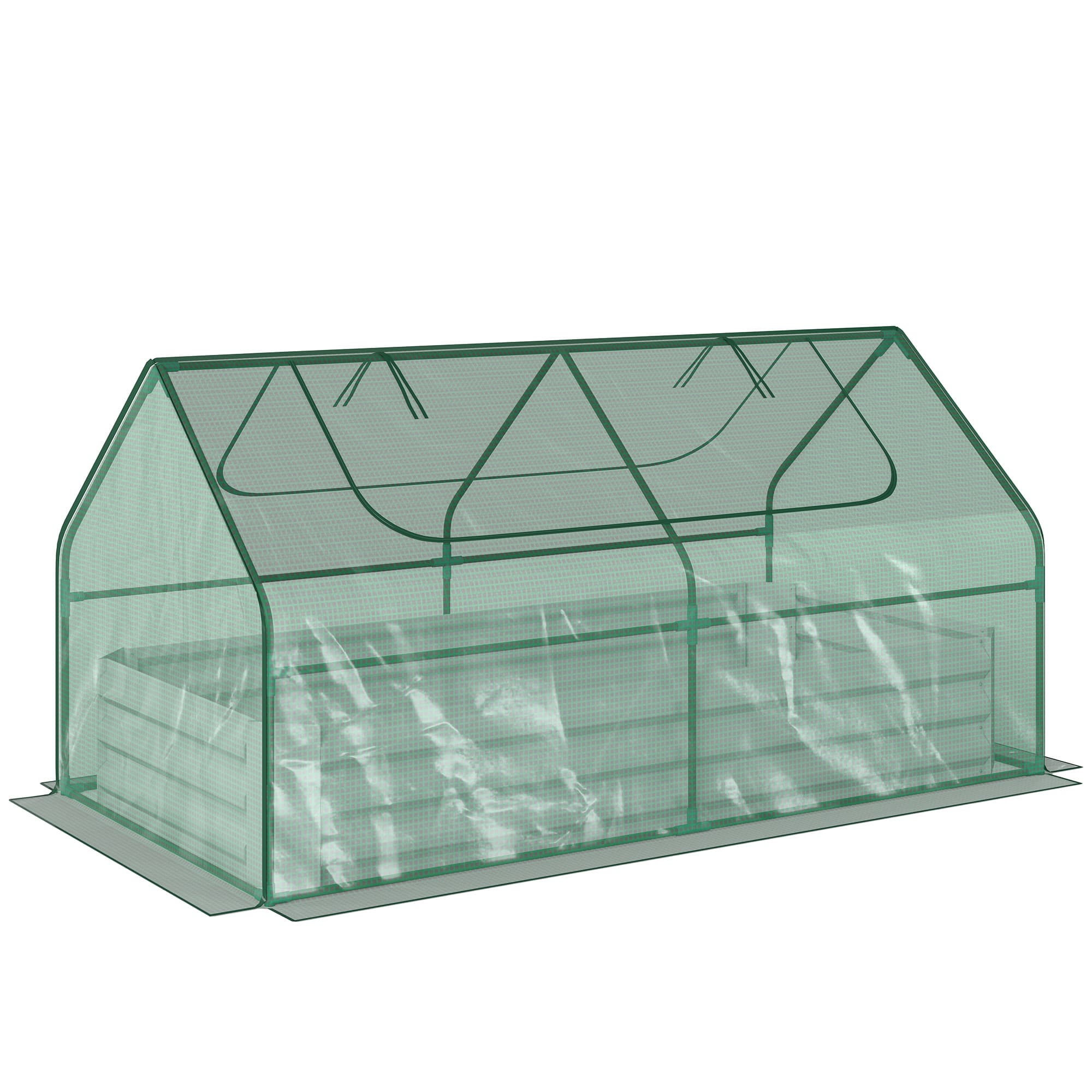 Outsunny Raised Garden Bed w/ Greenhouse, Steel Planter Box w/ Plastic Cover, Roll Up Window for Flowers, Herbs, 185L x 95W x 92H cm, Green | Aosom UK