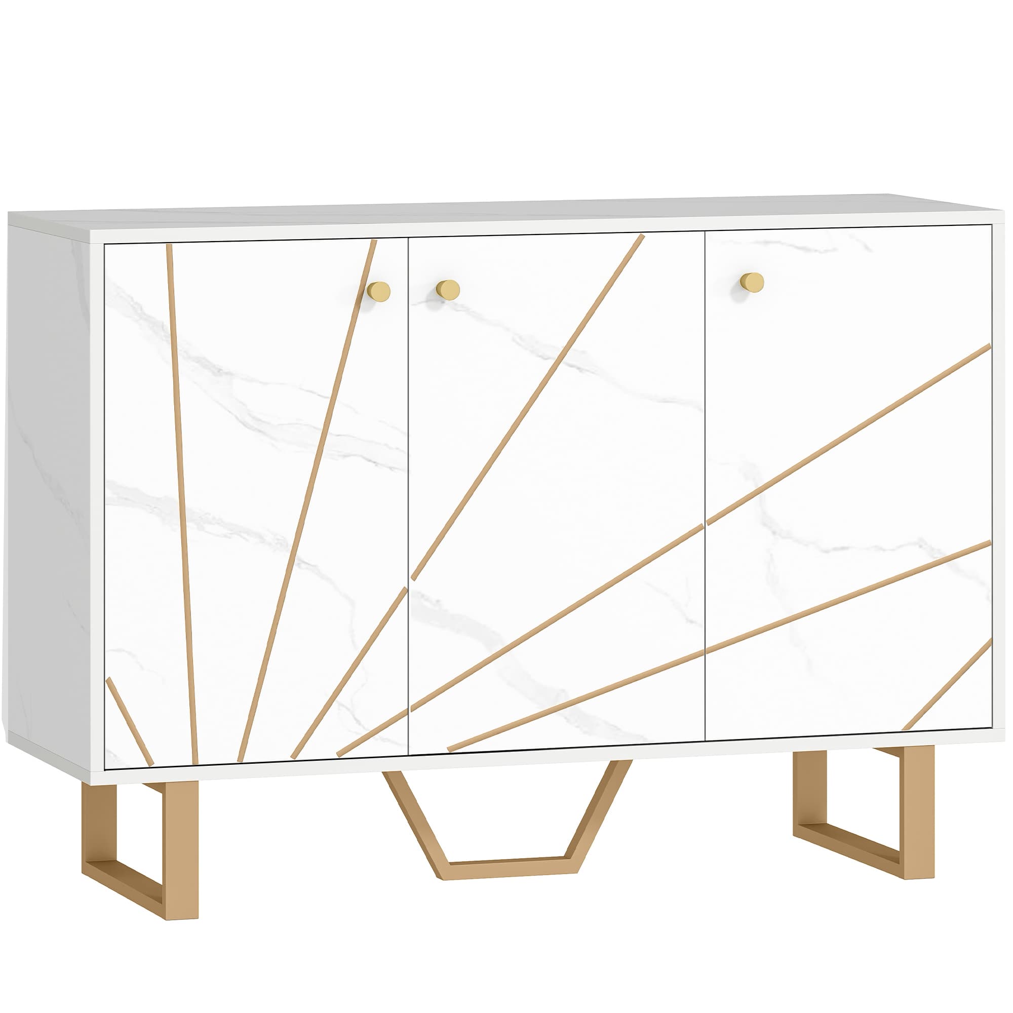HOMCOM Sideboard Storage Cabinet, Modern Storage Cupboard with Adjustable Shelves and Metal Legs for Living Room, Kitchen, Dining Room, Entryway, White Marble Tone