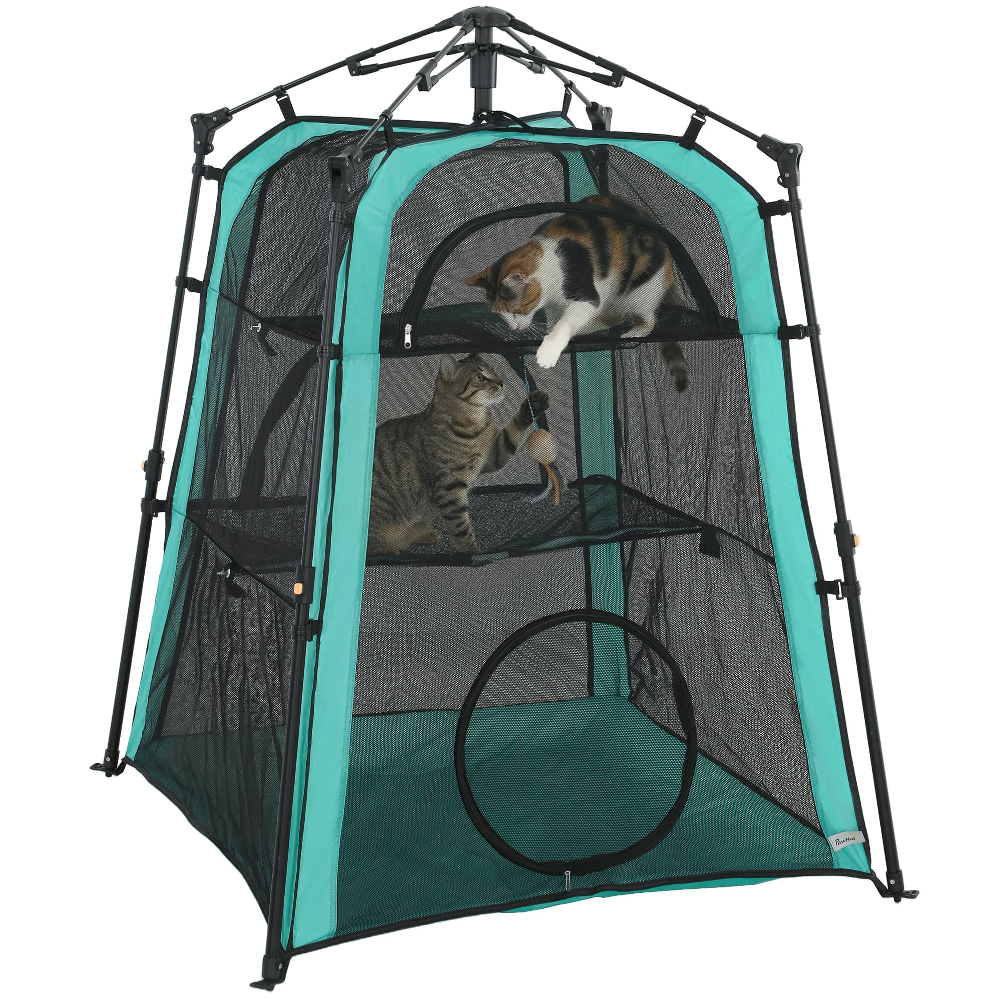 PawHut Cat Tent, 3-Tier Portable Pet Tent for Indoor Outdoor, Cat House with Multi-Door, Carry Bag, Breathable Mesh | Aosom UK