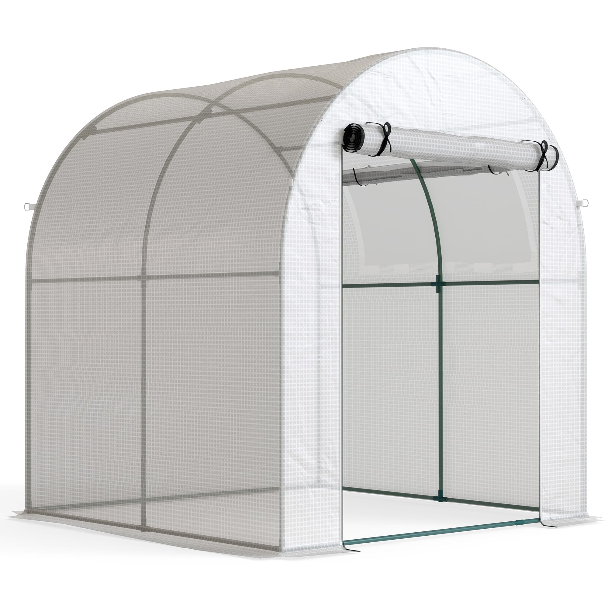 Outsunny Walk in Polytunnel Greenhouse, Green House for Garden with Roll-up Window and Door, 1.8 x 1.8 x 2 m, White | Aosom UK