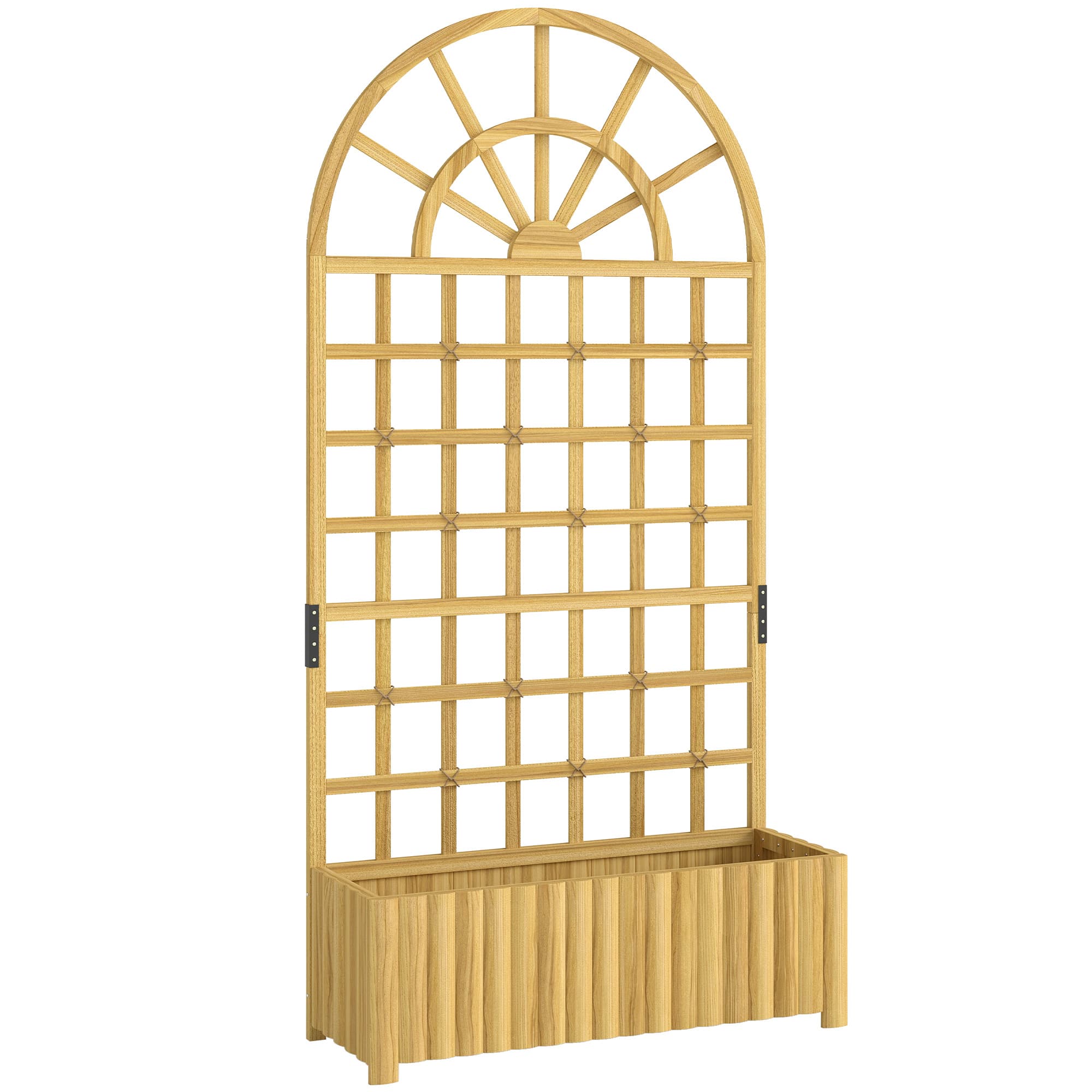 Outsunny Wooden Raised Planter with Trellis, Raised Bed for Garden with Lattice and Drainage Holes for Climbing Plants