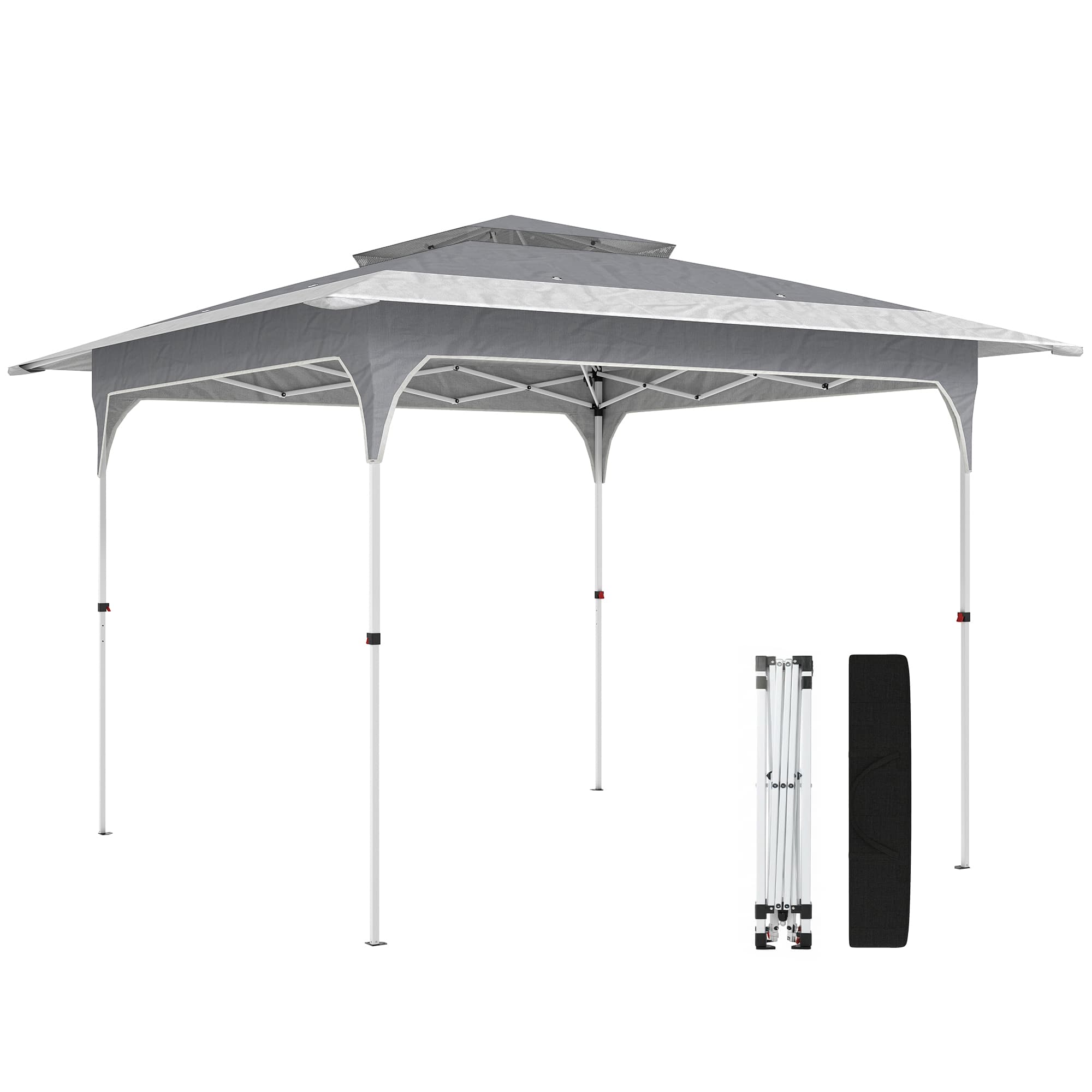 Outsunny 3.5 x 3.5 m Pop Up Gazebo with One-Touch Setup, UPF50+ Double Tier Garden Party Tent Marquee with Carry Bag, Dark Grey